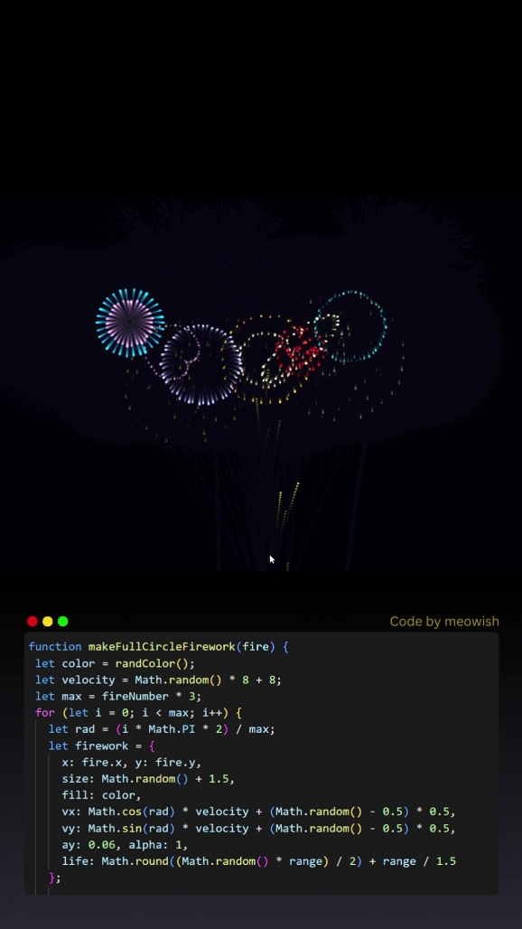Stop for a second and watch this beautiful fireworks. #programming #fireworks #meowish #webdevelopment #htmlcss #javascript 