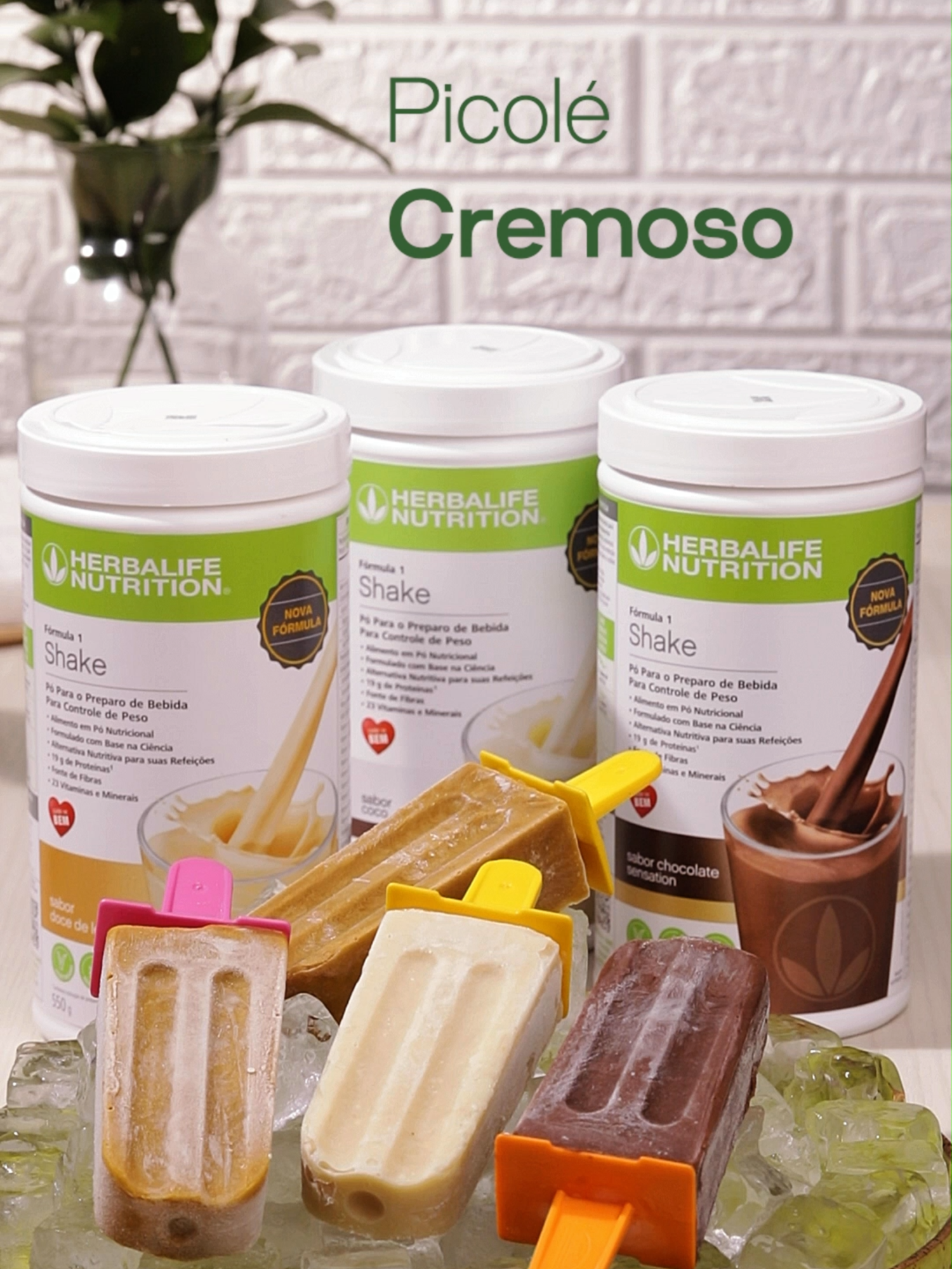 Quem aí quer uma receita para o verão? 😋​ Chegou o momento de se refrescar com os nossos picolés cremosos e feitos de shake! 🍧​ E um desafio: chame toda a família para preparar e cada um pode escolher um sabor de shake para fazer! 😁​ E aí, de qual sabor você vai preparar? 👇 ​ Ingredientes ​✅ Picolé de coco ​🥥 - 5 colheres de sopa (52 g) de Shake sabor Coco ​ - 2 colheres de sopa (25,6 g) de NutreV ​ - 250 ml de água ​ Picolé de doce de leite ​🍮 - 5 colheres de sopa (52 g) de Shake sabor Doce de Leite ​ - 2 colheres de sopa (25,6 g) de NutreV ​ - 250 ml de água ​ Picolé de chocolate ​🍫 - 5 colheres de sopa (52 g) de Shake sabor Chocolate ​ - 2 colheres de sopa (25,6 g) de NutreV ​ - 250 ml de água ​ Modo de preparo ​✅ 1. Em uma jarrinha ou copo grande, misture os ingredientes do Picolé de Coco e distribua em forminhas de picolé de 120 ml. ​ 2. Repita a operação com os outros sabores e deixe os picolés no freezer por cerca de 2h a 3h ou até que estejam totalmente firmes. ​ Informações nutricionais por porção: ​ Calorias: 276 kcal ​ Proteínas: 28 g ​ Fibras: 8,8 g ​#Herbalife #HerbalifeBrasil #ReceitaFit #ReceitaSaudável #ReceitasRápidas #SaúdeBemEstar #Nutrição