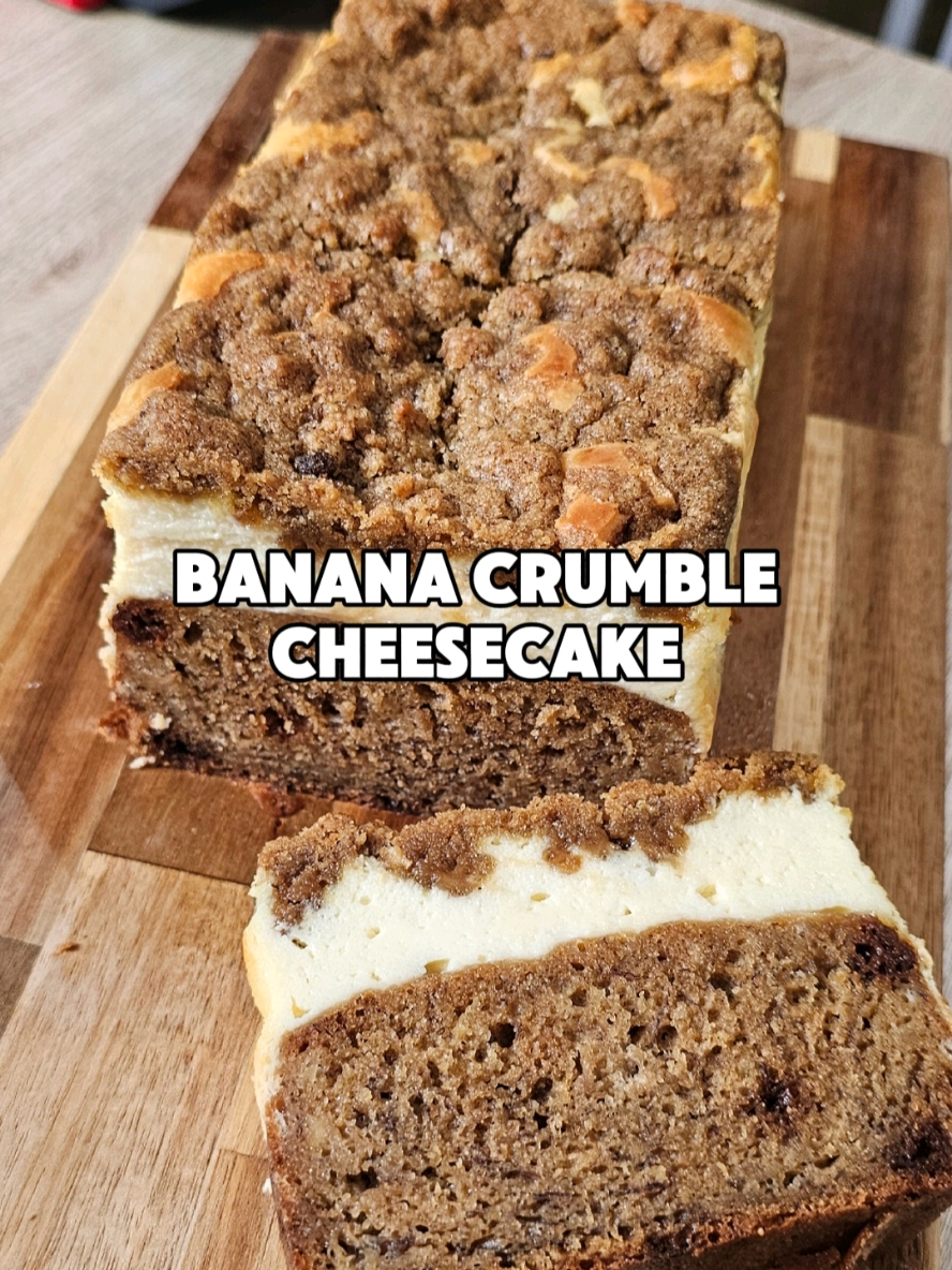 Banana Crumble Cheescake Jangan lagi buang buang pisang ya, kalau ada banyak bikin aja banana cake recipe loyang 10cmx20cm banana cake 2 pisang cavendish 60gr melted unsalted butter 108gr light brown sugar 80gr plain yoghurt 120gr tepung terigu protein sedang 1/2sdt baking soda 1/4sdt garam 2sdm toasted milk powder (optional) cheesecake 215gr cream cheese 60gr gula 1 telur 1sdt vanilla extract 100gr cream  6gr tepung terigu protein sedang crumble 50gr unsalted butter (dingin potong kotak) 50gr light brown sugar 80gr tepung terigu protein sedang