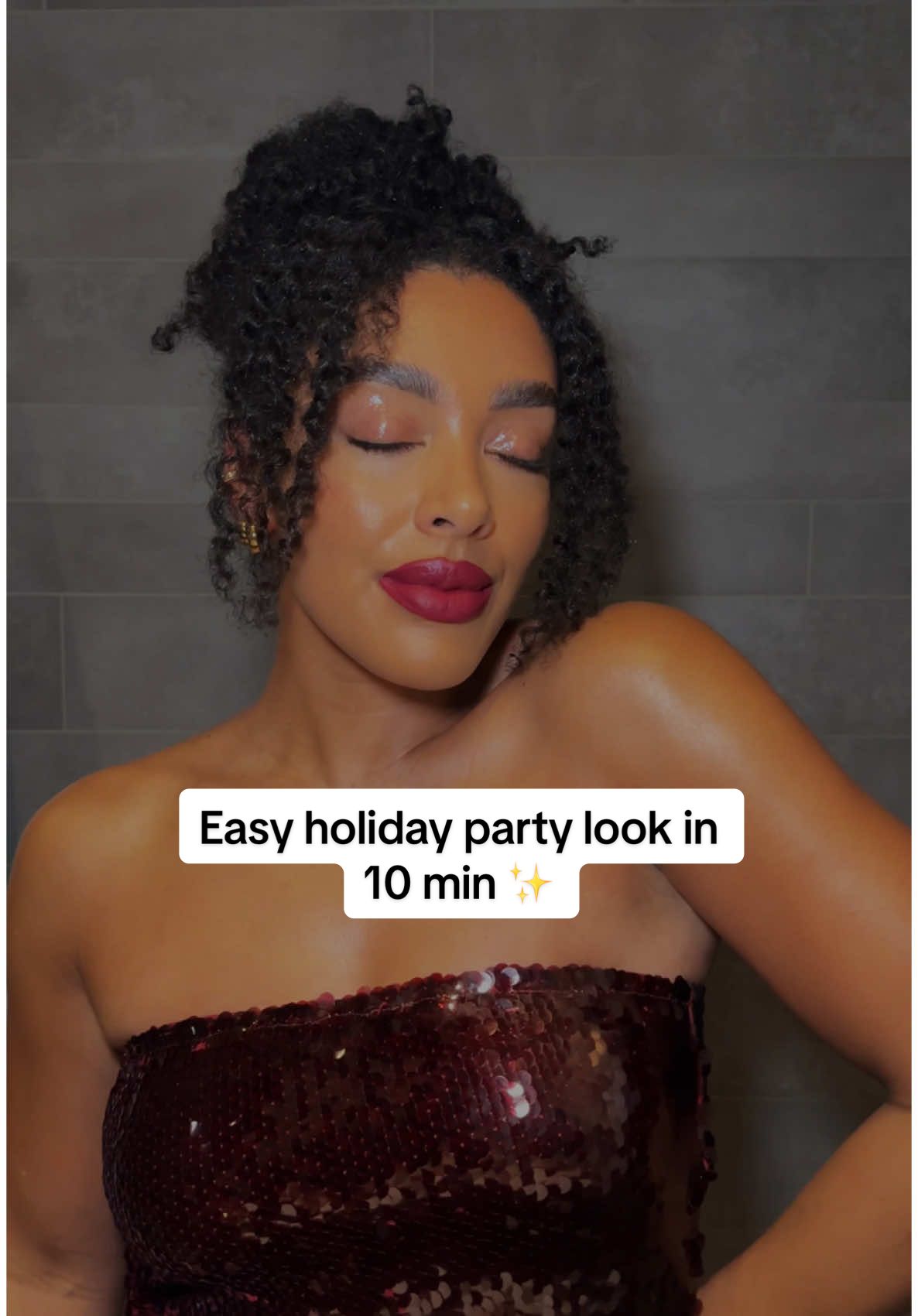Easy holiday party look in 10 min ✨ @Fenty Beauty foundation stick @Hourglass Cosmetics vanish concealer @NARS Cosmetics cream bronzer + liquid blush + setting spray  @L’Oréal Paris brown pencil + mascara primer+ infaillible matte lipstick @LHcosmetics infinity glass @Rare Beauty mascara  #holidaymakeup #partymakeup #10minutemakeup 