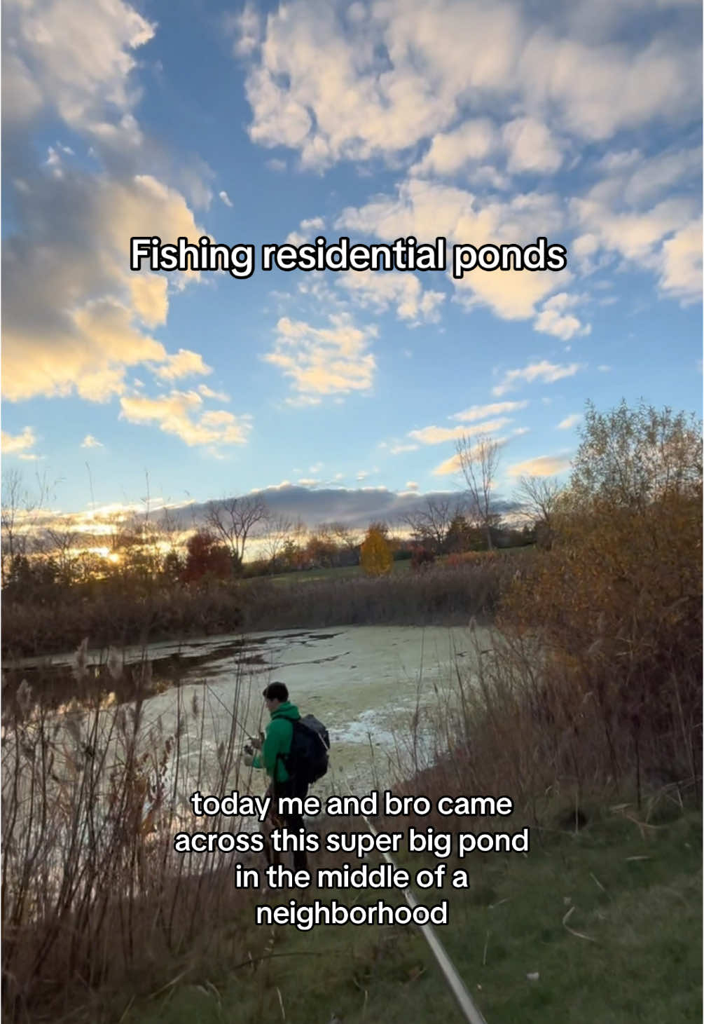 Fishing with a spider lure at residential pond 