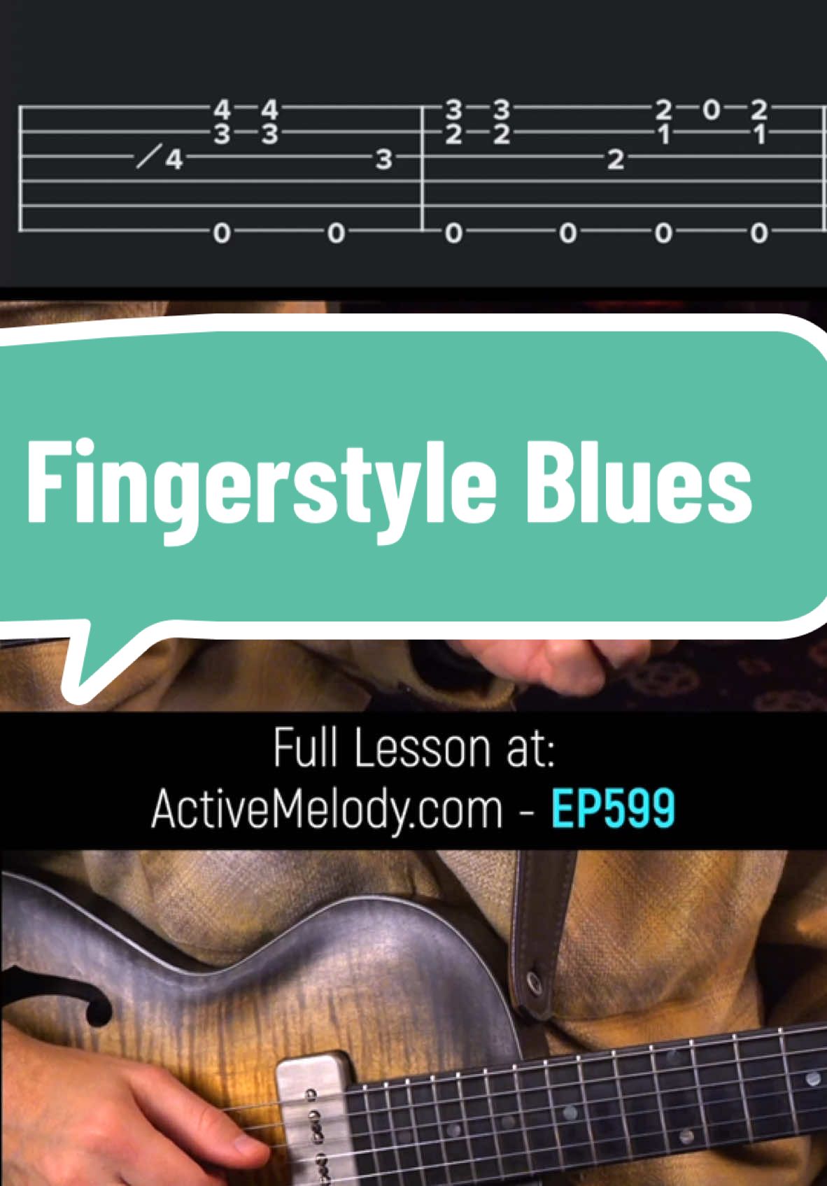Blues guitar by yourself - Fingerstyle! The full lesson available at ActiveMelody website. #guitarlessons #fingerstyleguitar #bluesguitar 