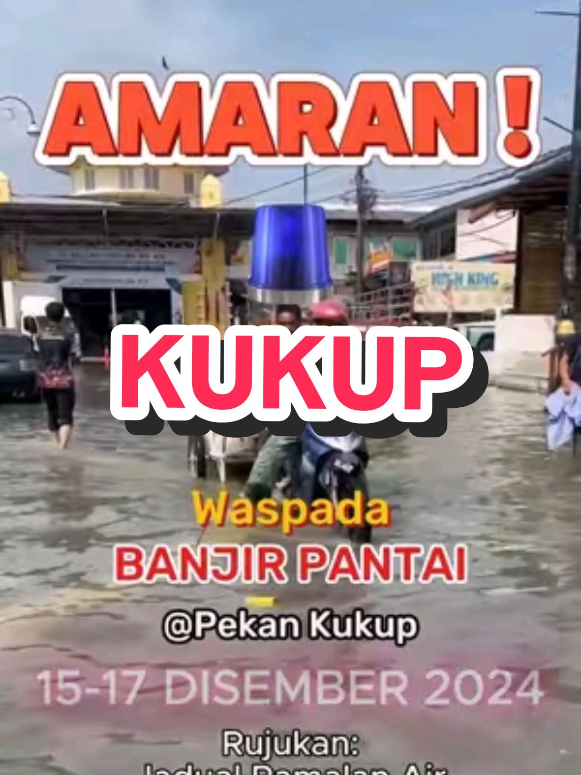 🔊𝗪𝗔𝗦𝗣𝗔𝗗𝗔 𝗕𝗔𝗡𝗝𝗜𝗥 𝗣𝗔𝗡𝗧𝗔𝗜 @  𝗣𝗘𝗞𝗔𝗡 𝗞𝗨𝗞𝗨𝗣 15-17 DISEMBER 2024 Lokasi ini dijangka akan berlaku limpahan air laut berikutan fenomena Air Pasang Perbani yang akan mengakibatkan Banjir Pantai. JUPEM menjangkakan ia akan berlaku dalam tempoh 15-17 Disember 2024 ini, bersamaan dengan 13-15 Jamadilakhir 1446H. Dijangka masa ia berlaku dalam tempoh dari jam 10.30 pagi hingga 12.30 tengah hari. Rakyat Malaysia terutamanya masyarakat rentan diingatkan supaya lebih berwaspada dan merancang untuk menghadapi bencana alam ini.  Nota: Maklumat berkaitan pasang surut air laut ini boleh diperolehi daripada Buku Jadual Ramalan Air Pasang Surut 2024 Malaysia terbitan JUPEM dan di laman sesawang JUPEM. #airpasangperbani  #banjirpantai  #waspada 
