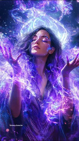 She is the embodiment of cosmic energy, channeling the infinite power of the universe through her very being.  #CosmicEnergy #MysticAura #VioletFlames #CelestialPower #FantasyQueen #EtherealVibes #MysticalBeauty #FantasyArt