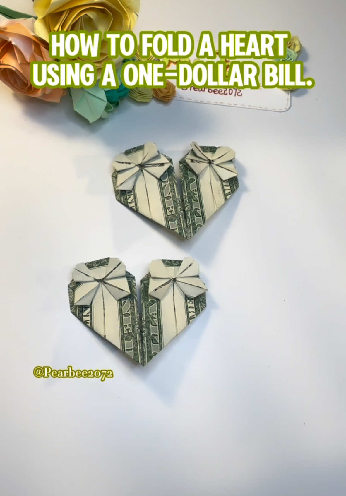 How to fold a heart using a one-dollar bill.#giftideas #easytutorial #origami #howto #DIY #dollar #money #christmasgift #giftguide #heart 