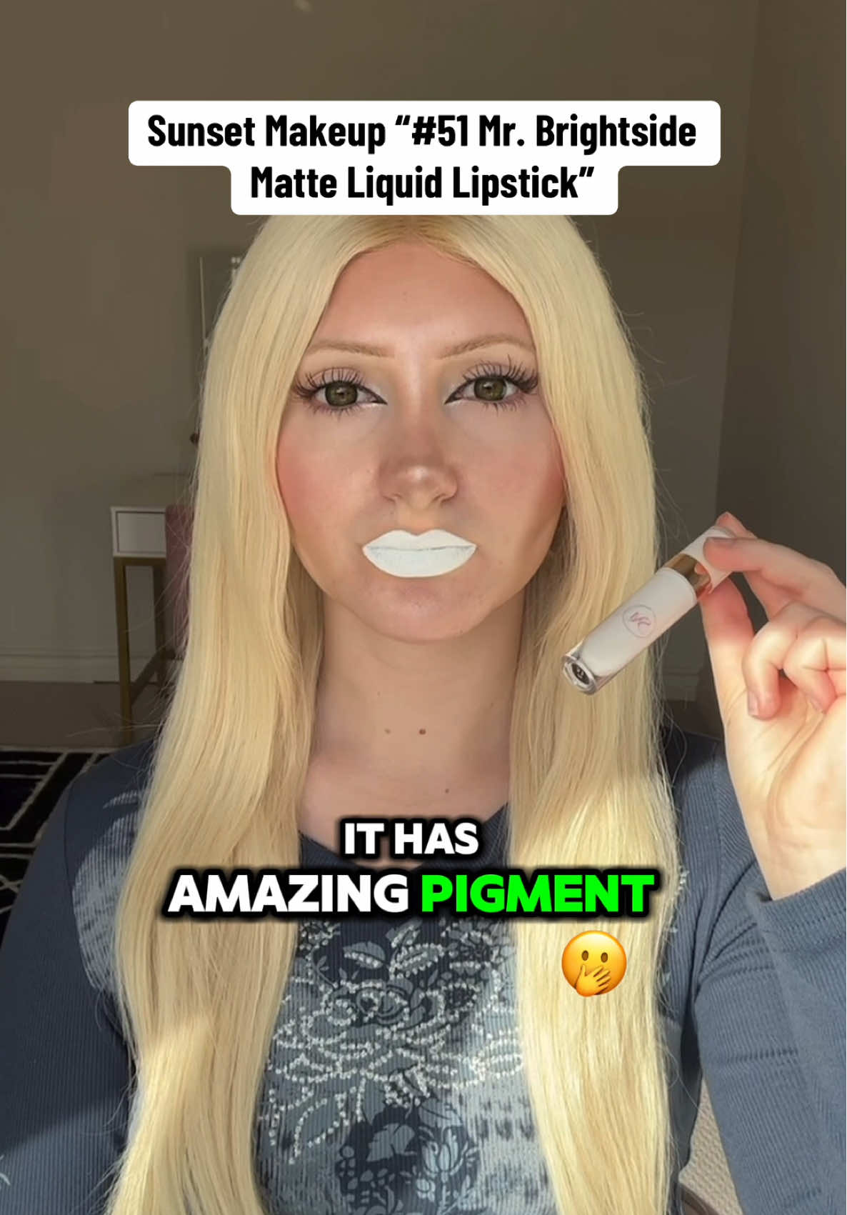 Replying to @xijefei Our Sunset Makeup white lipstick 🤭 #cosplaymakeup #sfxmakeup #makeupartist #creativemakeup #whitelipstick #gothmakeuplook #altmakeup 