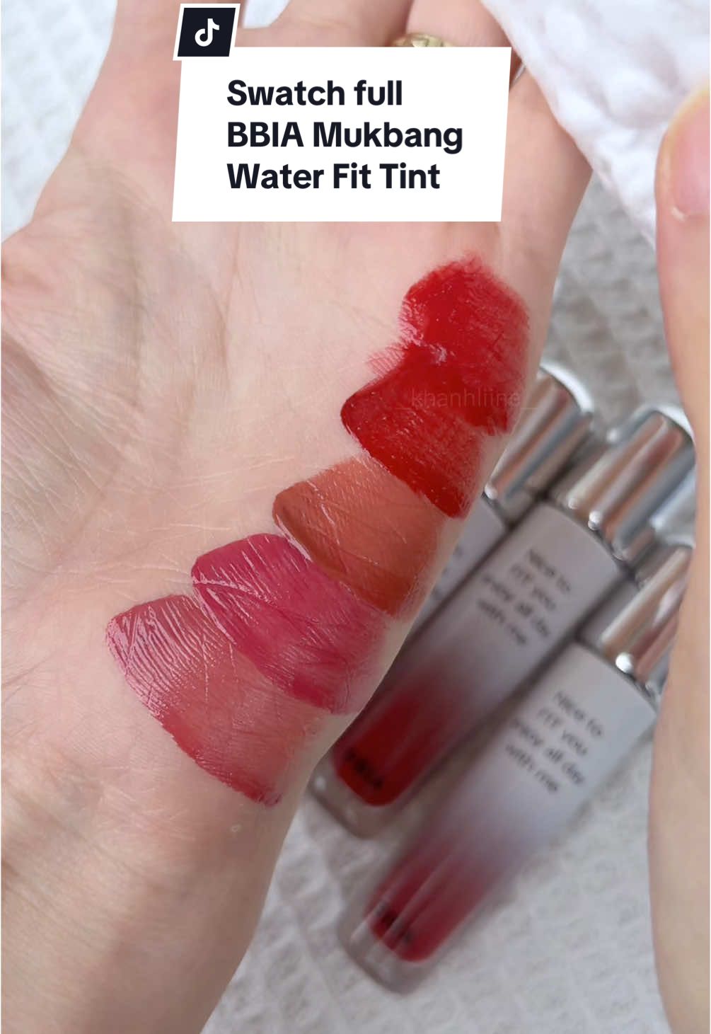 Cái tint nó bám dai chấn động luôn mà 🥲 cùng tui swatch full 5 màu BBIA Mukbang dòng Water Fit Tint nha! @BBIA Vietnam #bbia #swatches #bbiamukbang 