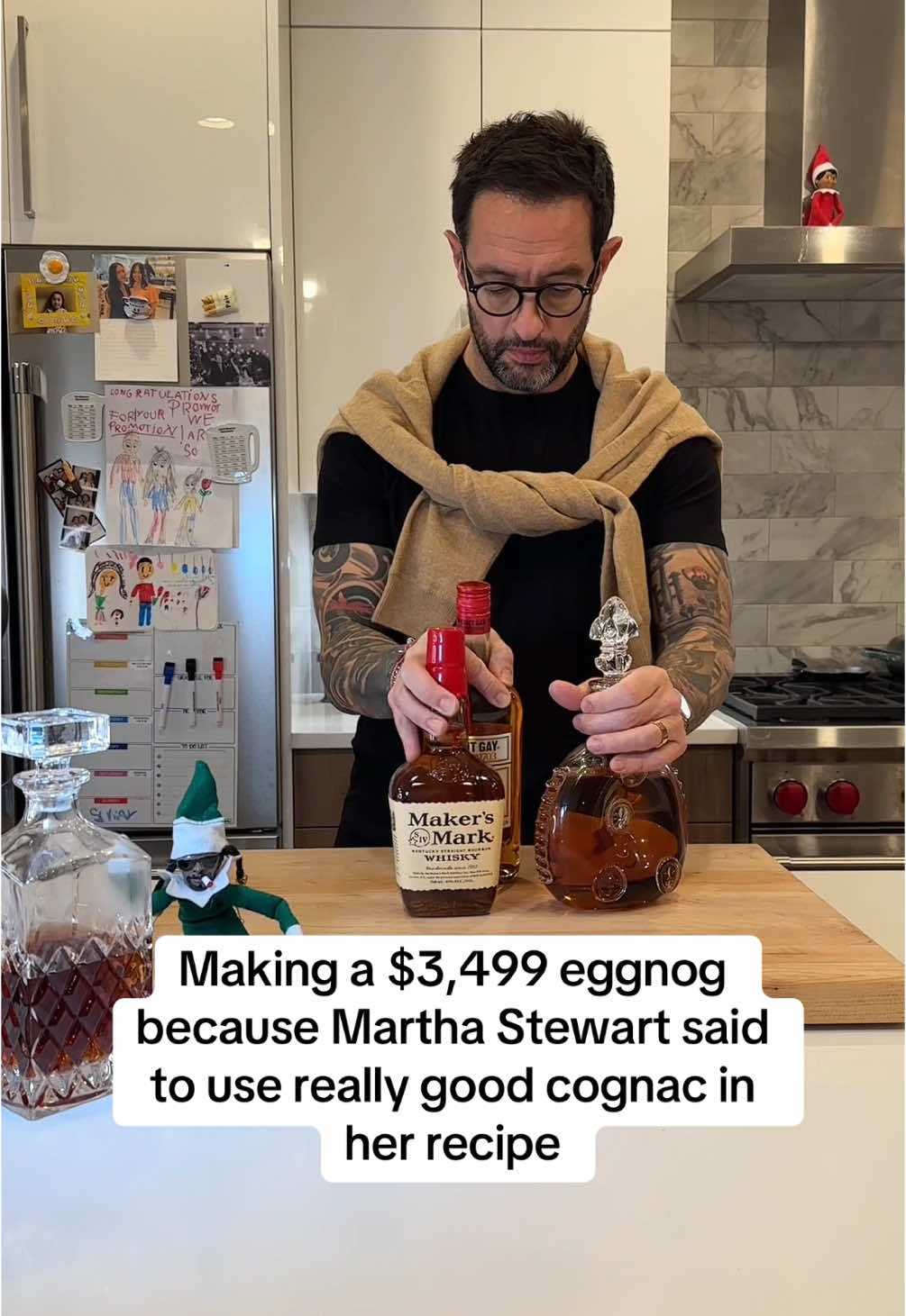 In @Martha Stewart clerrrb, we all hammered Martha’s classic eggnog: Ingredients  - 3 cups bourbon  - 1/2 cup rum - 2 cups cognac - 1 quart milk - 1 quart cream - 1.5 cup superfined sugar - 12 egss - nutmeg for garnish  Directions 1. Separate egg whites and egg yolks. Beat egg yolks in a large bowl and slowly add sugar 2. Whisk in milk and 3 cups cream 3. Mix in bourbon, rum, and cognac 4. Beat eggwhites until stiff peaks form. Fold whites into eggnog mixture 5. Whisk remaining 1 cup cream until stiff peaks form. Dopple it on top of eggnog and garnish with nutmeg #EasyRecipes #holidayrecipe #eggnog #snoopdogg #kitchenaid #christmasparty #evergreenkitchenaid #marthastewart #BestFriends #fyp 