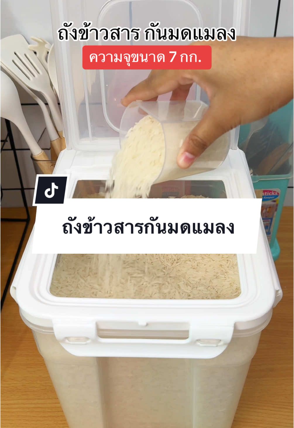 เป็นถังข้าวสารที่กันมด แมลงได้ดีมาก ขนาด 7 กิโล ราคานี้คือคุ้มเลยค่ะ #ถังข้าวสาร #ถังข้าวสารมินิมอล #กล่องใส่ข้าวสารกันมด 