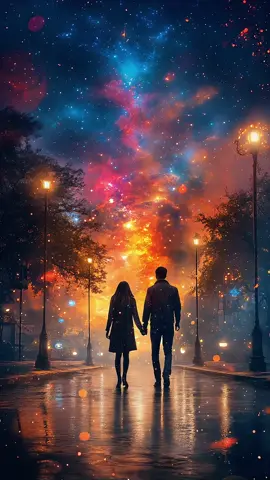 4k Live Wallpaper : ✨🌌 Stroll through a dreamscape! 🌟🚶‍♂️🚶‍♀️ Two souls walk hand-in-hand under a magical, star-filled sky with vibrant nebulae. The illuminated street and reflections on the wet pavement add to the enchanting vibe. Connect with the cosmos and feel the wonder! 🌠❤️ #livewallpaper4k #2024 #midjourney #livewallpaper #Nature #couple #couplegoals #christmas