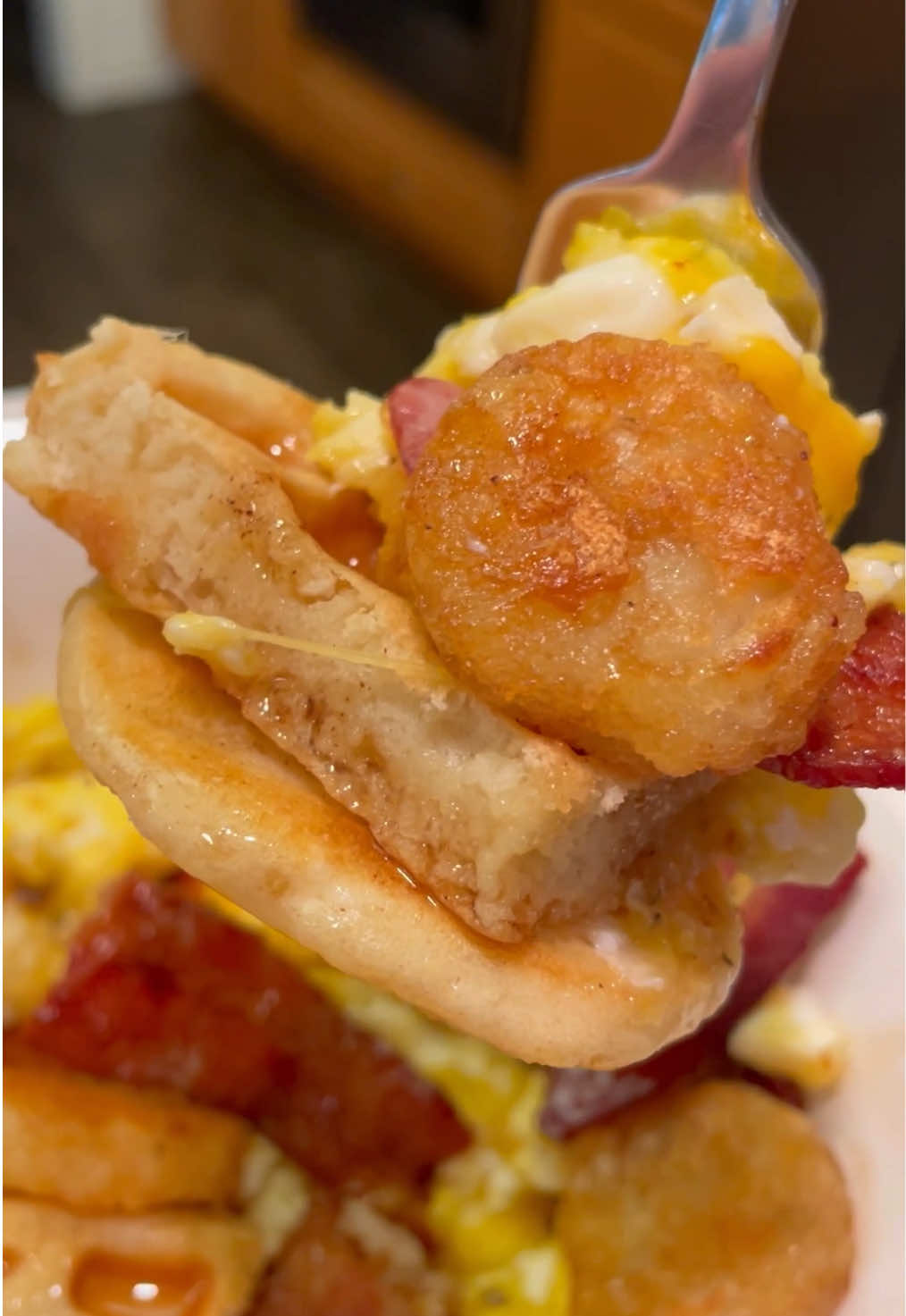 Little bit of this little bit of that #grubspot #breakfast #bacon #egg #pancakes #waffles #foodtiktok #fyp 