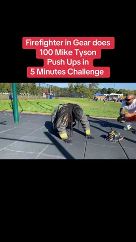 Firefighter @Ju-Ju  Does the 100 Mike Tyson push ups in 5 minutes challenge in his firefighter gear. #pushups #pushupschallenge #pushupsworkout #pushupseveryday #foryou #foryoupage #foryour #foryourpage #workout #exercise #calisthenics #Fitness #FitTok #fit #fitcheck #challenge #workoutchallenge #fitnesschallenge #strength 