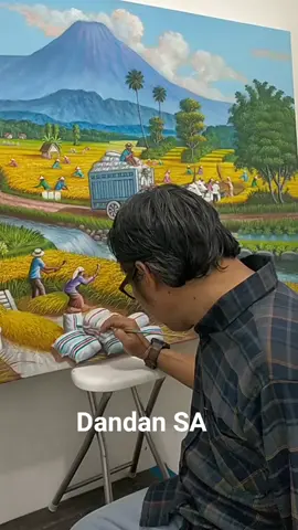 Melukis Panen Padi #lukisan #gambar #art #sawah #pemandangan 