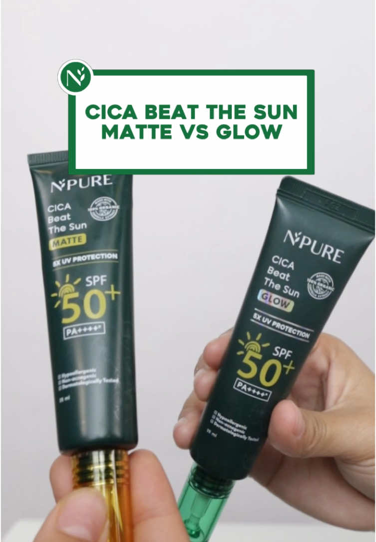 Siapa nih yang masih bingung bedanya Cica Beat The Sun Matte & Glow? Sini minpure tunjukin perbedaan finishnya! Tips dari minpure:  ✨Oily Skin = Cica Beat The Sun Matte ✨Dry Skin = Cica Beat The Sun Glow #npure #npureofficial #generasikulitsehat 