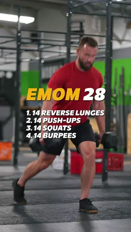 EMOM 28 Minutes 14 Reverse Lunge 14 Push-Up 14 Double Front Squat 14 Burpees Suggested Weights: Male 35-50lbs (15-22.5kg), Female 20-35lbs (10-15kg) 📝 This is a conditioning-focused workout. To maintain a well-rounded athletic ability, consider incorporating dedicated hypertrophy and strength-focused resistance training into your routine. Join Flex Training Program if you want to build muscle, strength, and endurance. Link in bio 🔗 #fitnessacademy #functionalbodybuilding #fitness #wod #hiit #crossfit #workoutmotivation #hardwork #fitnessmotivation #weightlifting #functionaltraining #travelwod #travelworkout #hotelworkout #fitness #circuittraining #dumbbelltraining #dumbbellwod