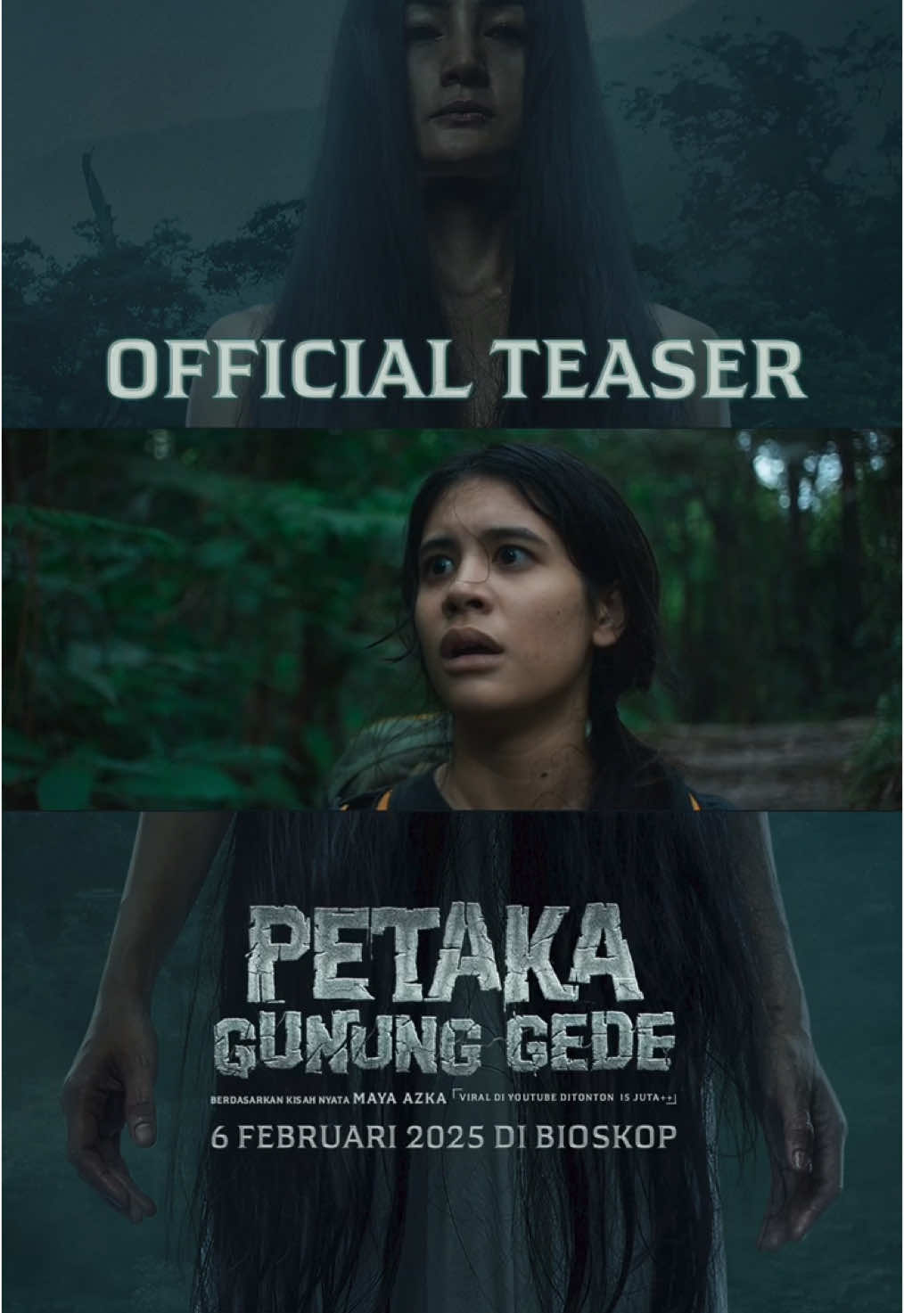 Official Teaser Trailer PETAKA GUNUNG GEDE Sudah siap bertemu dengan Putri Telaga yang dikenal cantik tapi menyimpan misteri? Tunggu cerita pendakian mencekam yang diangkat dari kisah nyata @maiia_azka @maiia_truestory. Persembahan @starvisionplus, karya sutradara @kinoizky dan skenario ditulis oleh @upirocks. Nantikan, 6 Februari 2025 di Bioskop. @petakagununggede  #filmpetakagununggede #horror #filmhoror #filmhororindonesia #gununggede #penampakanhantu #tiktoktainment #filmindonesia #rekomendasifilm #fyppppppppppppppppppppppp #4u 