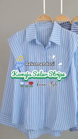 Kemeja salur stripe korean style pakaian wanita terbaru #fyp #kemeja #murahbanget 