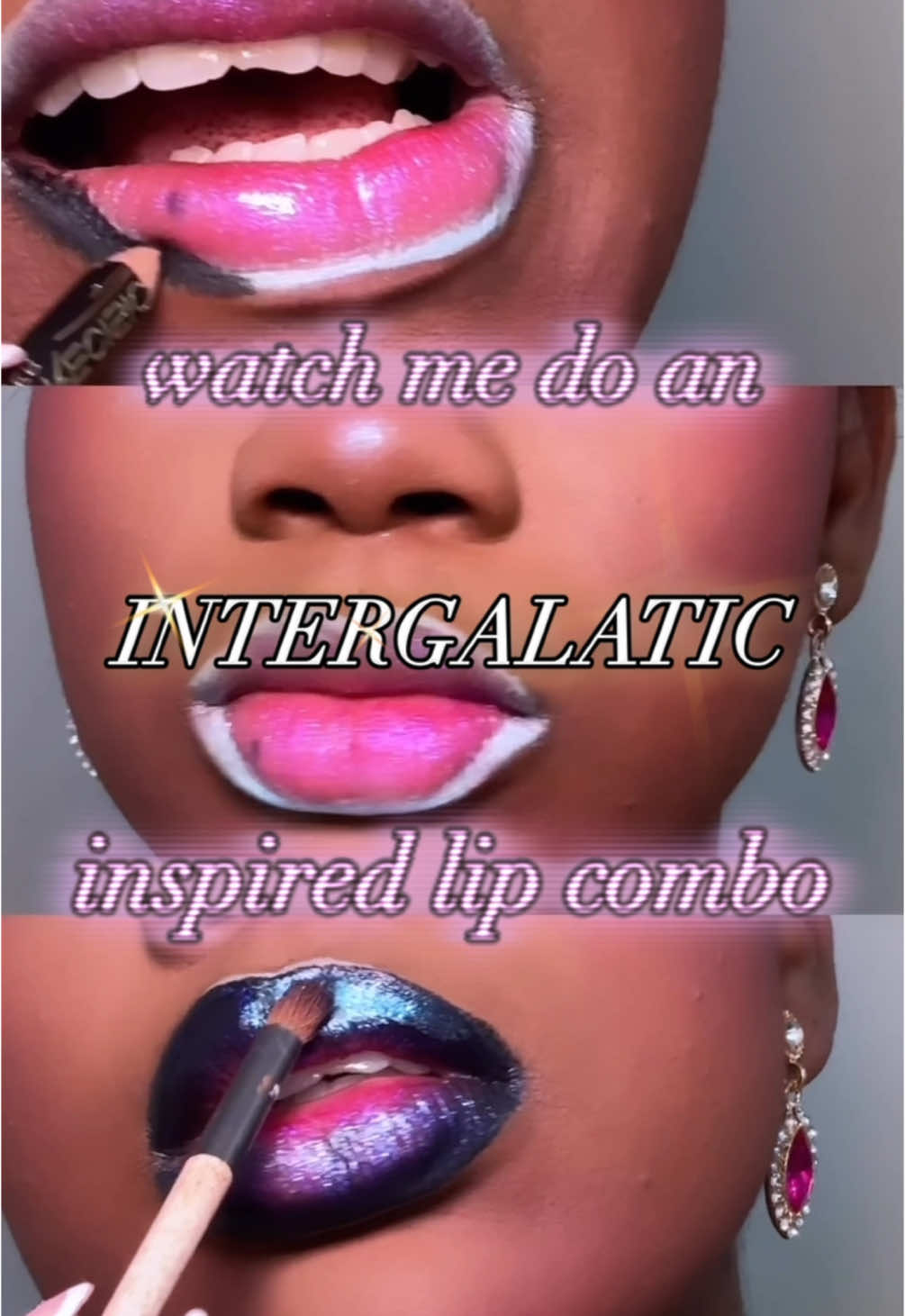 Experimenting with some new products and created this intergalactic lip combo 🌌💖🔮🩵🌝🎀🫧⭐️💋 Using Dreamland Beauty (coming soon) #lipcombo #lipcombotutorial #creativemakeup #editorialmakeup #experimentalmakeup 