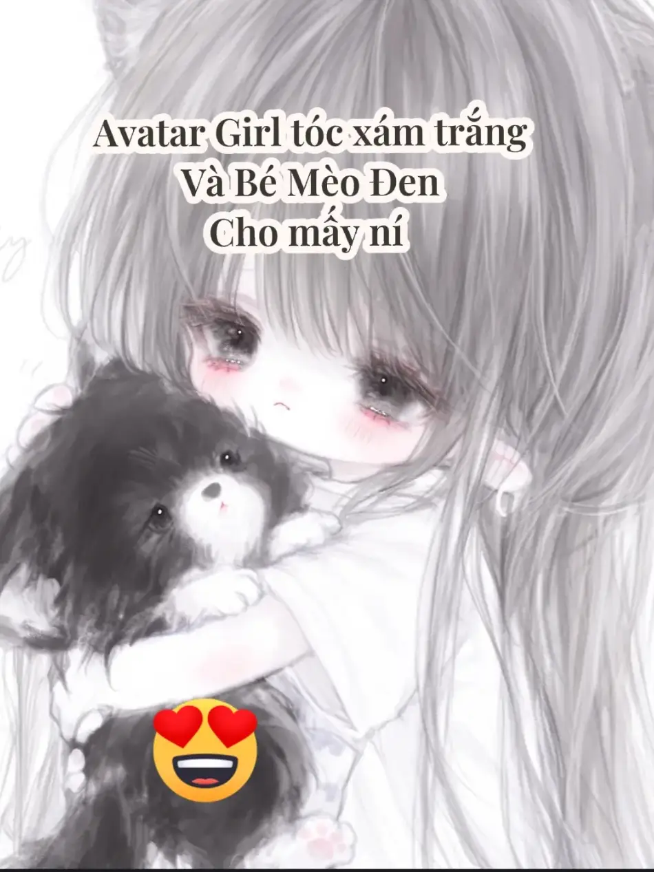 Avatar Girl tóc xám trắng và Bé Mèo Đen cho mấy ní#1 #ẢnhĐẹp #avatar #hashtag #AvatarCute #xuhuongtiktok #chibi #avatargirl #pet #cute 