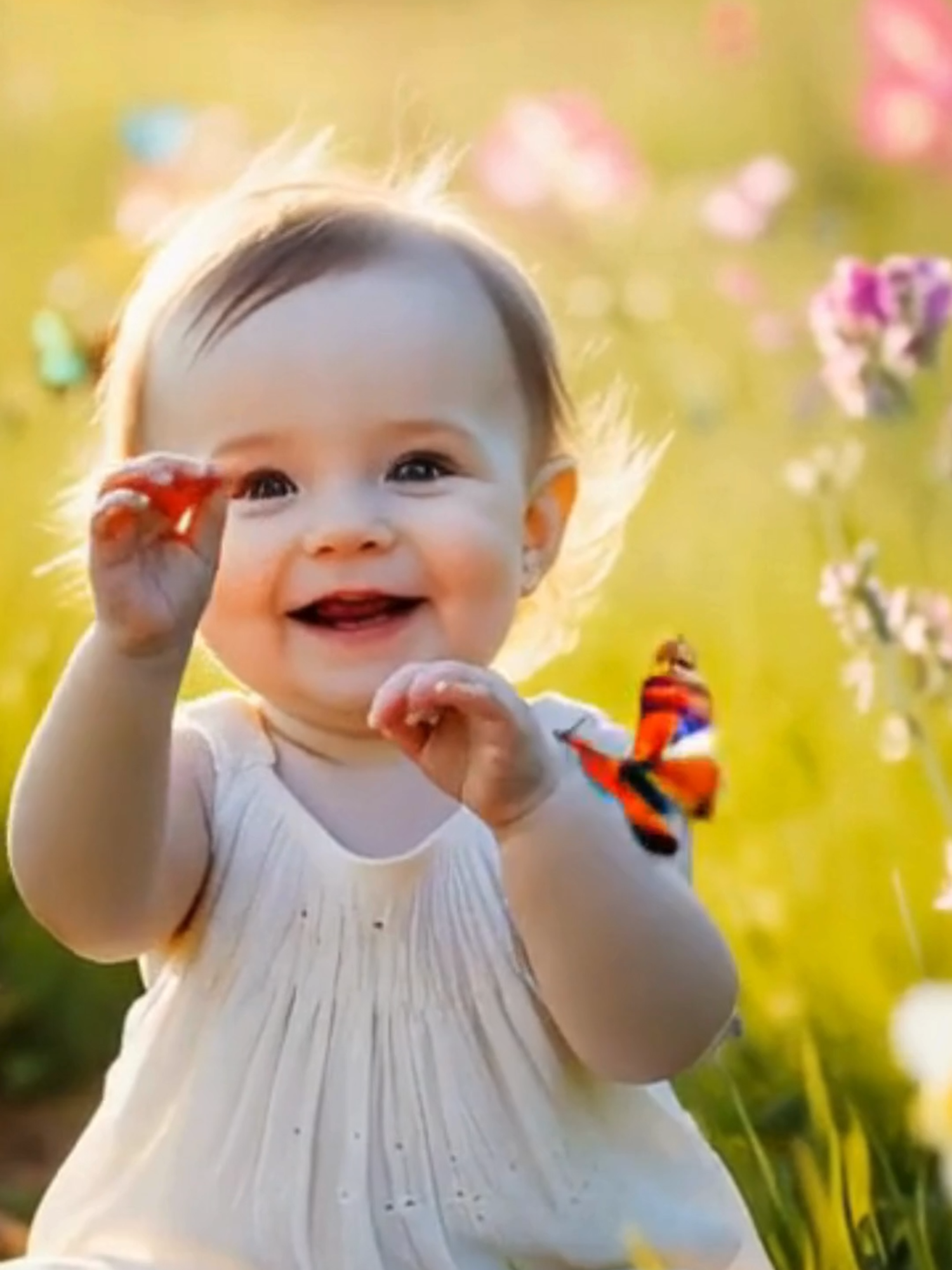 Um momento mágico de pura inocência! 🌸🦋 Um bebê encantado segura borboletas coloridas em suas pequenas mãos enquanto outras voam suavemente ao seu redor. Uma cena cheia de curiosidade, alegria e beleza primaveril! 💕✨##fyp #baby #fypp #fouryou #nature #baby #cutebaby #butterfly