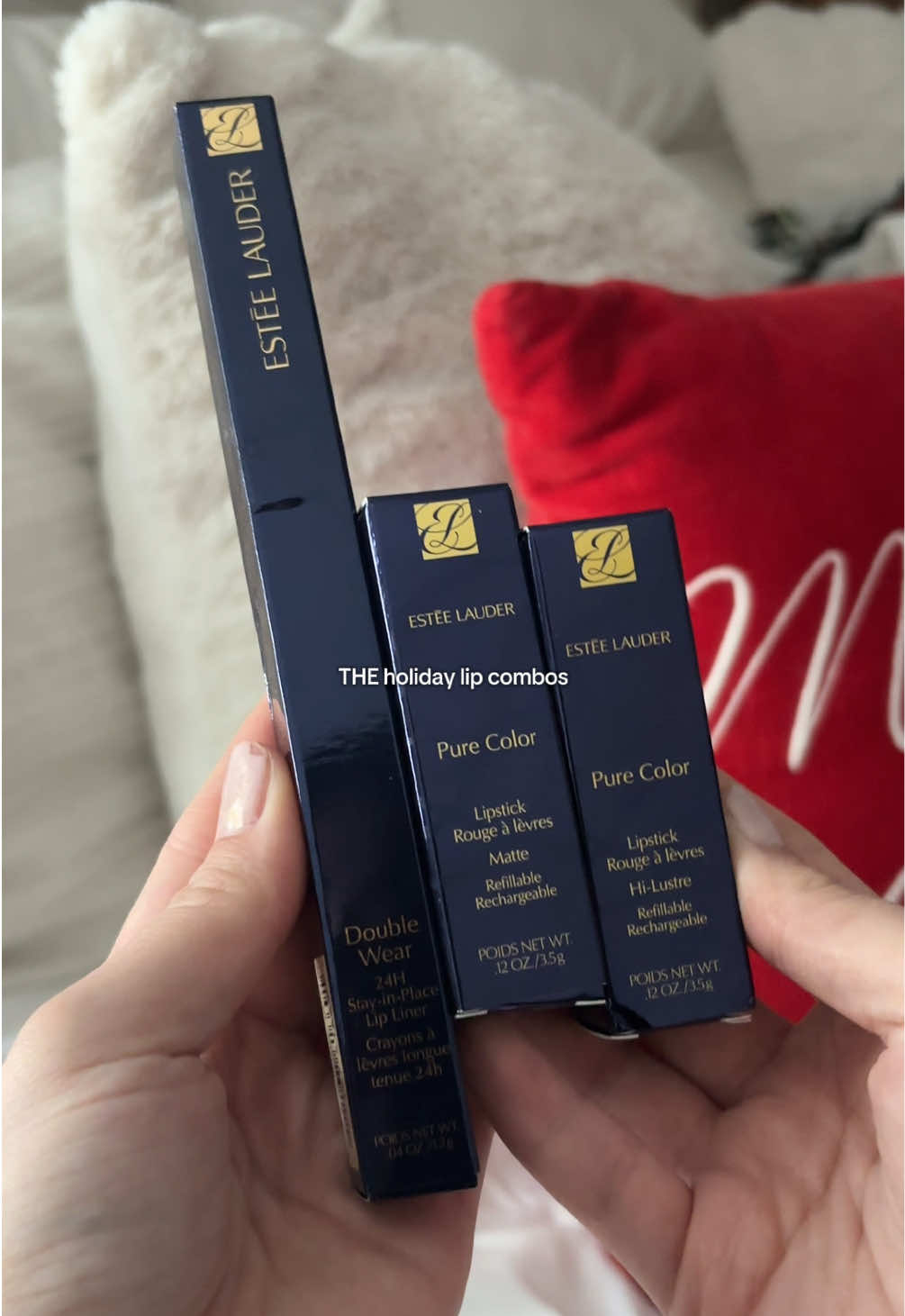 gifted by Estee Lauder  THE holiday lip combos by Estée Lauder 🫦💄✨ @esteelauder #esteewishlist #esteelauder #fyp #xyzbca #lipcombos #lipcombo #holidaylipcombo #holidaylipstick #redlipstick #redlips 