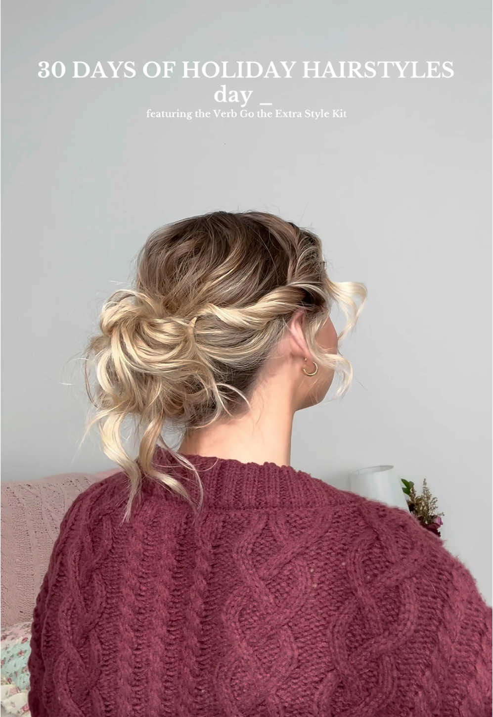 The perfect holiday bun using the Verb Go the Extra Style Kit!! Holiday kits are the perfect opportunity to try out new products so be sure to check out all of the Verb holiday kits! @Verb Products #styledwithverb #holidayhairstyle #shorthairstyles #hairtutorial #easyhairstyles #messybun 