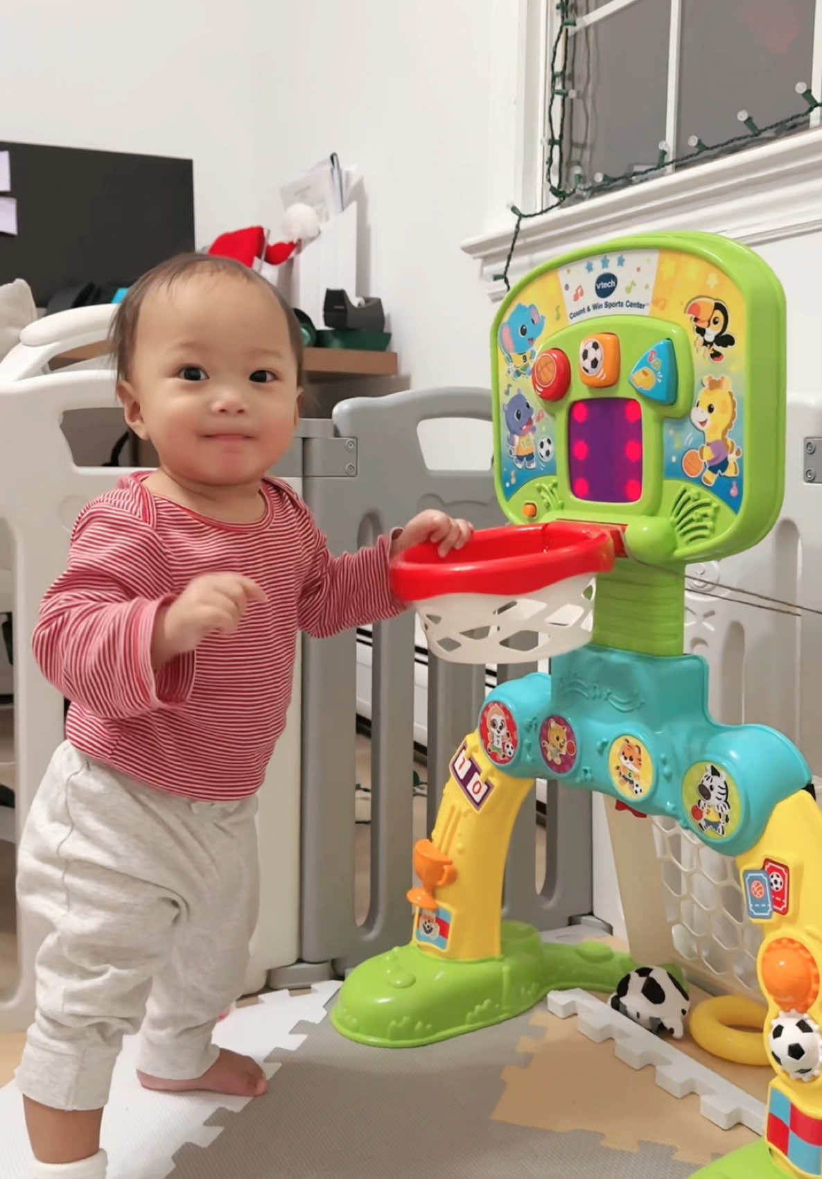 My baby playing basketball at ten months! Getting better and better everyday 😊🏀⛹️‍♂️ #basketball #baby #babyboy @VTech Toys #favoritetoy 