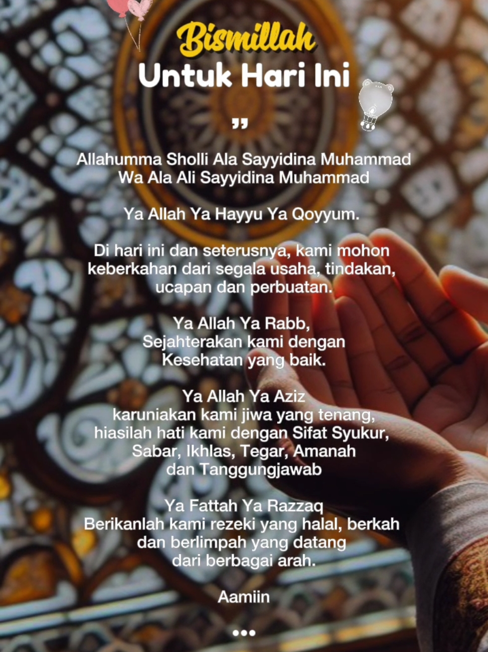 Untuk hari ini,... #Bismillahirrahmanirrahim #Pagisemangat #Bersyukur #Kunfayakun #Doahariini #sehatselalu #Motivasidiri #Aamiin 