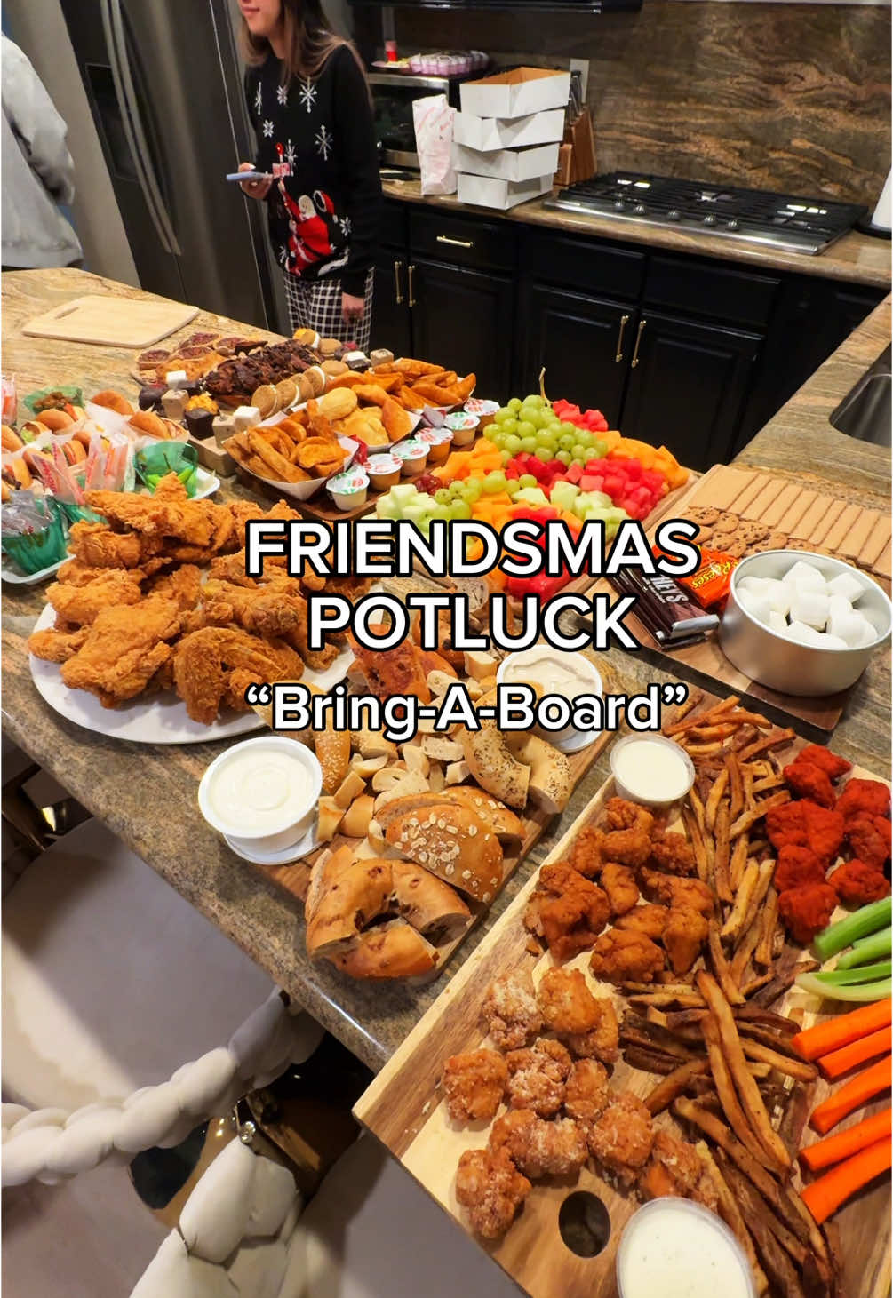 Each person has to bring a themed board of food for the potluck! 🍗🍔❄️ For our Christmas company party this year we switched things up! 🎄🎅 Since we are all foodies we had to make it special like there was an in-n-out board, a s’mores board, and even a bagel board! 🍞 🍫 What would you bring to the function? #friendsmas #potluck #potluckideas #foodideas #partyideas #christmasparty #christmasfood #foodbloggers Food blogger Los Angeles food ideas party ideas potluck food shareable party Orange County friendsmas party friendsmas idea themed potluck in n out board food board charcuterie board ideas fried chicken board bread @D I A N E @Joy 🍒 @Joe Castro @HangryBlogger @Tram 