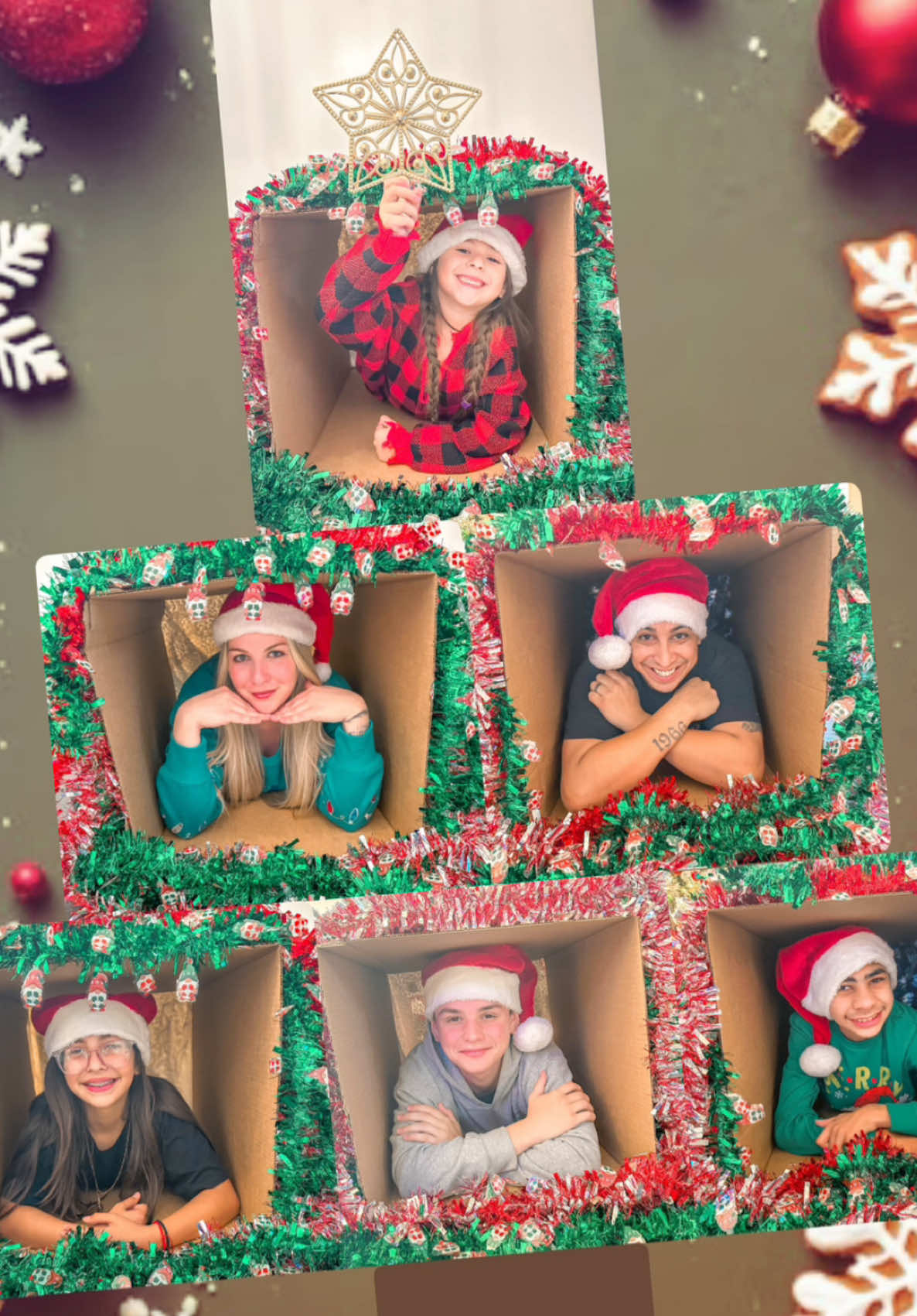 Tried the Christmas tree photo box challenge with my family❤️ How’d we do??😬  #christmastree #Family #familyphotoschallenge #familyphotoshoot #fun #silly #christmas #Viral 