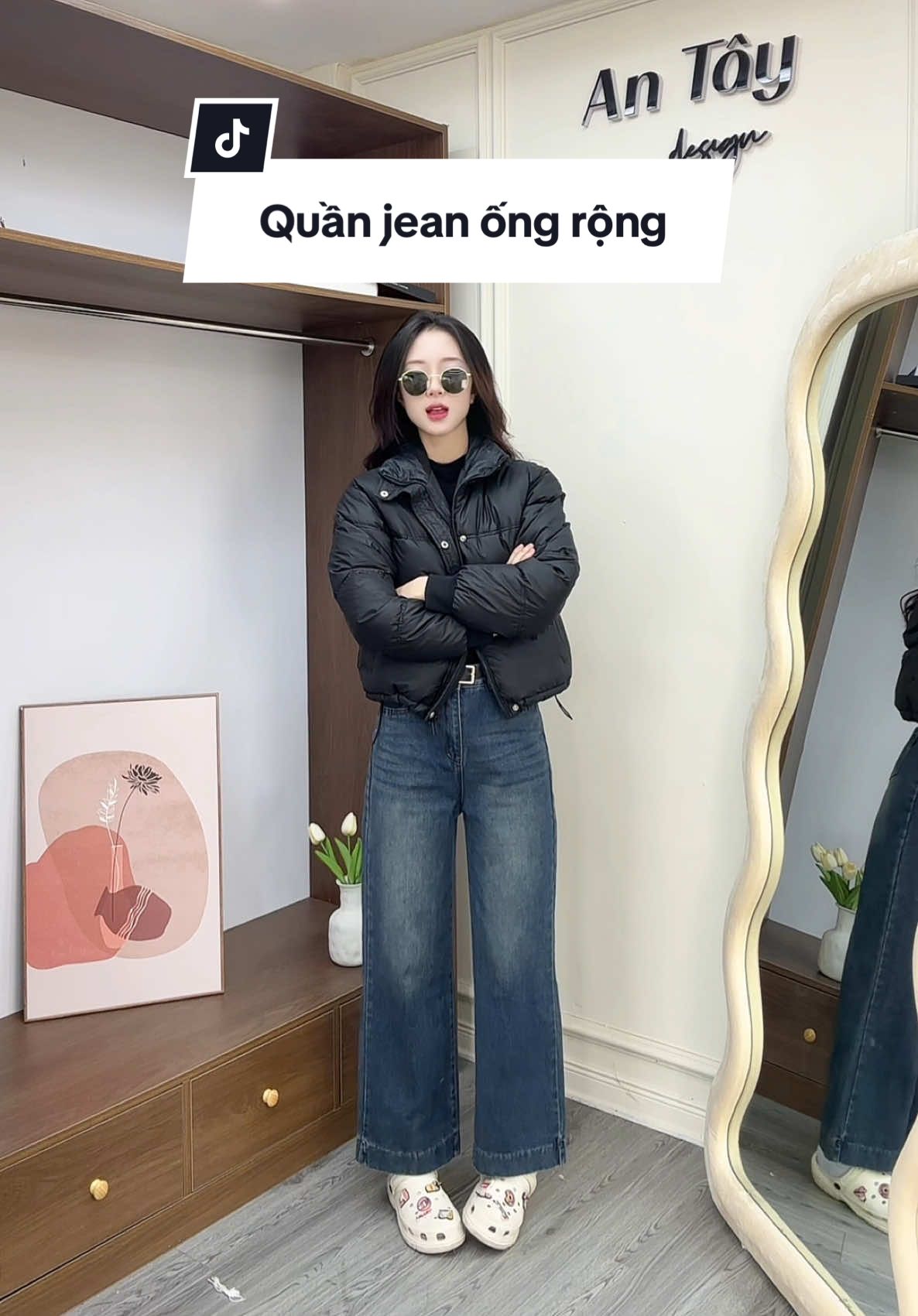 Em quần ống rộng mặc lên siêu mê cho các bà nhóo #xuhuong #jean #thoitrangnu 