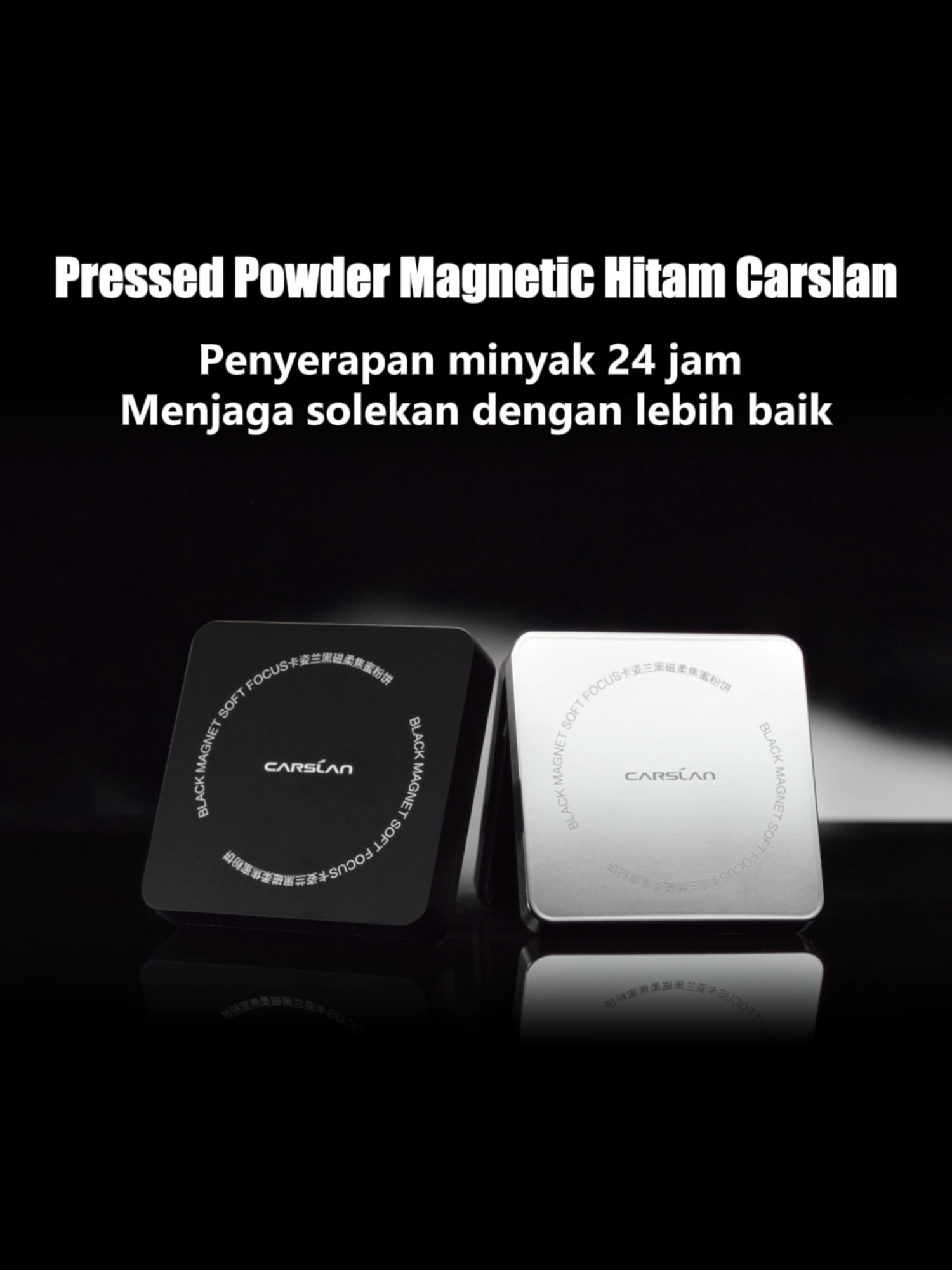 NEW ARRIVALS! Pressed Powder Magnetic Hitam Carslan 2.0,  penyerapan minyak 24 jam · Menjaga solekan dengan lebih baik. TRY ITTT!🙌🙌✨✨ #carslan #carslancosmetics #carslanmalaysia #pressedpowder #basemakeup #BeautyTok #trending #fyp #christmasmakeup