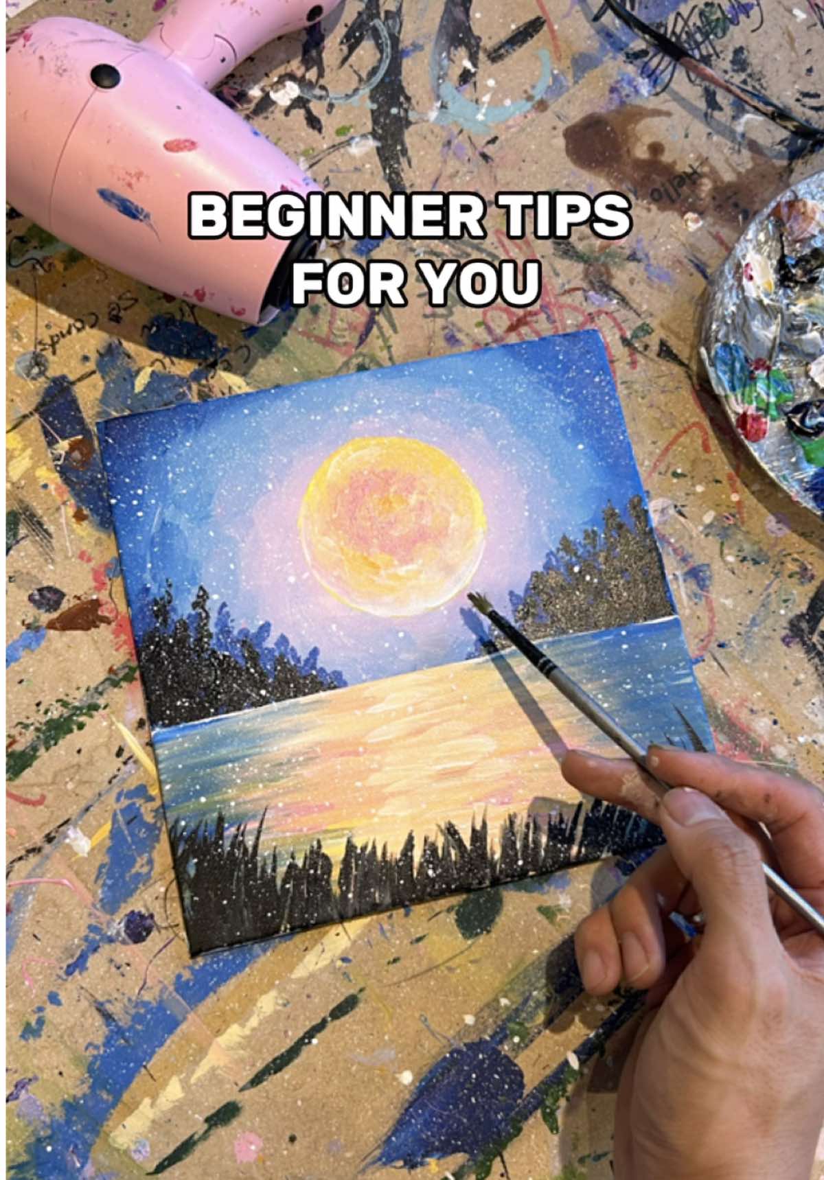 TIPS FOR BEGINNERS 🎨✨ Share your best tips in the comments for BEGINNERS! Don’t forget to steal these beginner friendly tips to create your very own masterpiece!  #canvaspainting #acrylicpainting #beginnerartist #abstract #landscapepainting #cuteart #paintingprocess #artistsoftiktok 