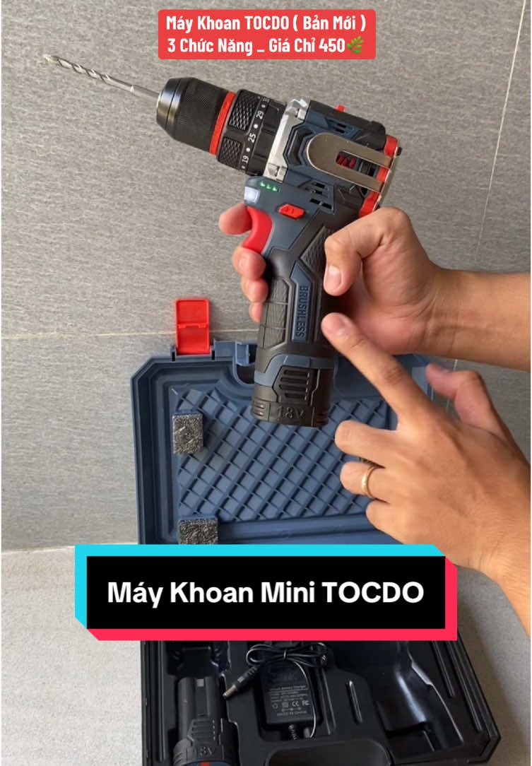 Máy khoan pin TOCDO 18V _ 3 Chức Năng ( Có Búa ) Lực Siết Tối Đa 65Nm [ 2 Pin + Sạc ] Giá Chỉ 450🌿…! #tocdo #maykhoanpin #maykhoanmini #maychuyenvit18v #maybanvit #maykhoancamtay #maykhoangiare #thinhhanh 