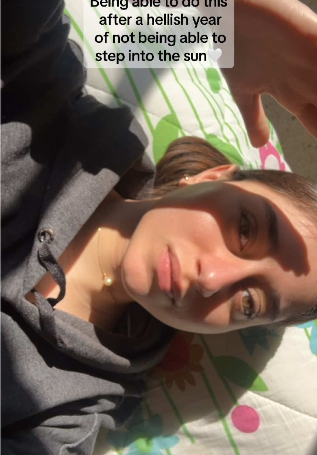 Solar Urticaria is not talked about  enough. I develeopped the condition this year due to high stress levels, and my life has been permanently altered sine. I can’t step outside my house, cry, sweat, get too angry/excited, see the sun/ heat or dance without breaking out in burning hives. To many, sitting under a small spot of sunlight is taken for granted. Being able to do this even for just ten minutes after having fought my skin all year is a win.