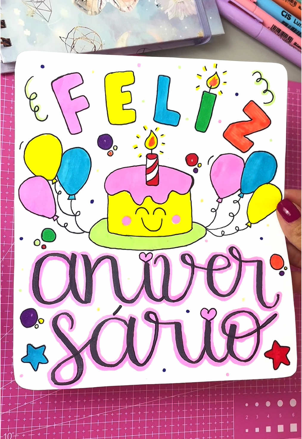 Feliz aniversário 🎊🎂🎁🎉 #happybirthday #aniversario #niver #parabens #cartao #felicidades #tutorial #facavocemesmo 