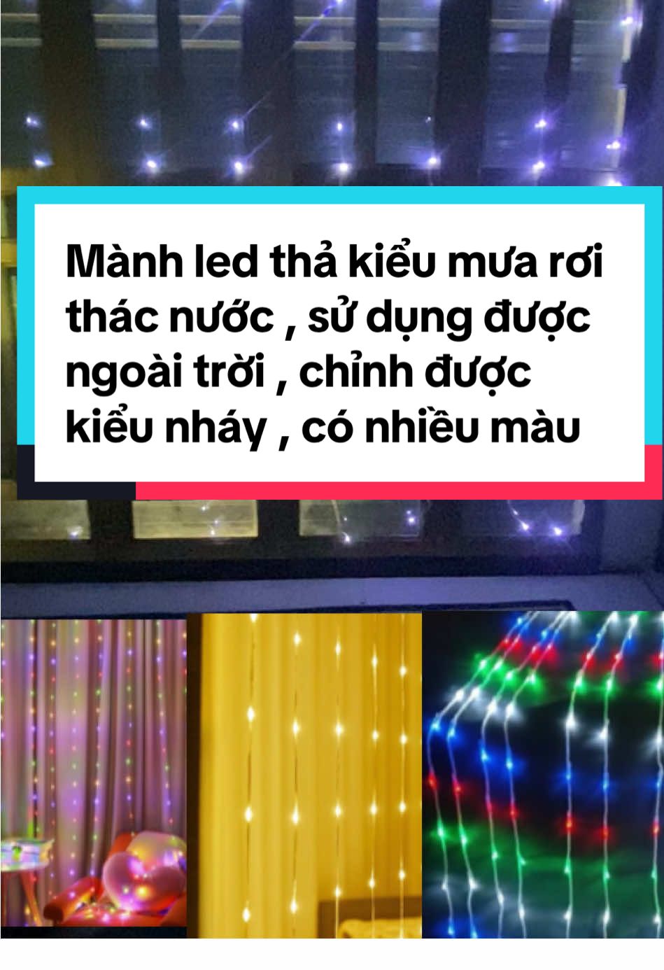 Mành led thả kiểu mưa thác nước , sử dụng được ngoài trời , chỉnh được kiểu nháy , có nhiều màu cho bạn lựa chọn #shopquynhnhu96 #denledtrangtri #denled #denledthongminh #decor 