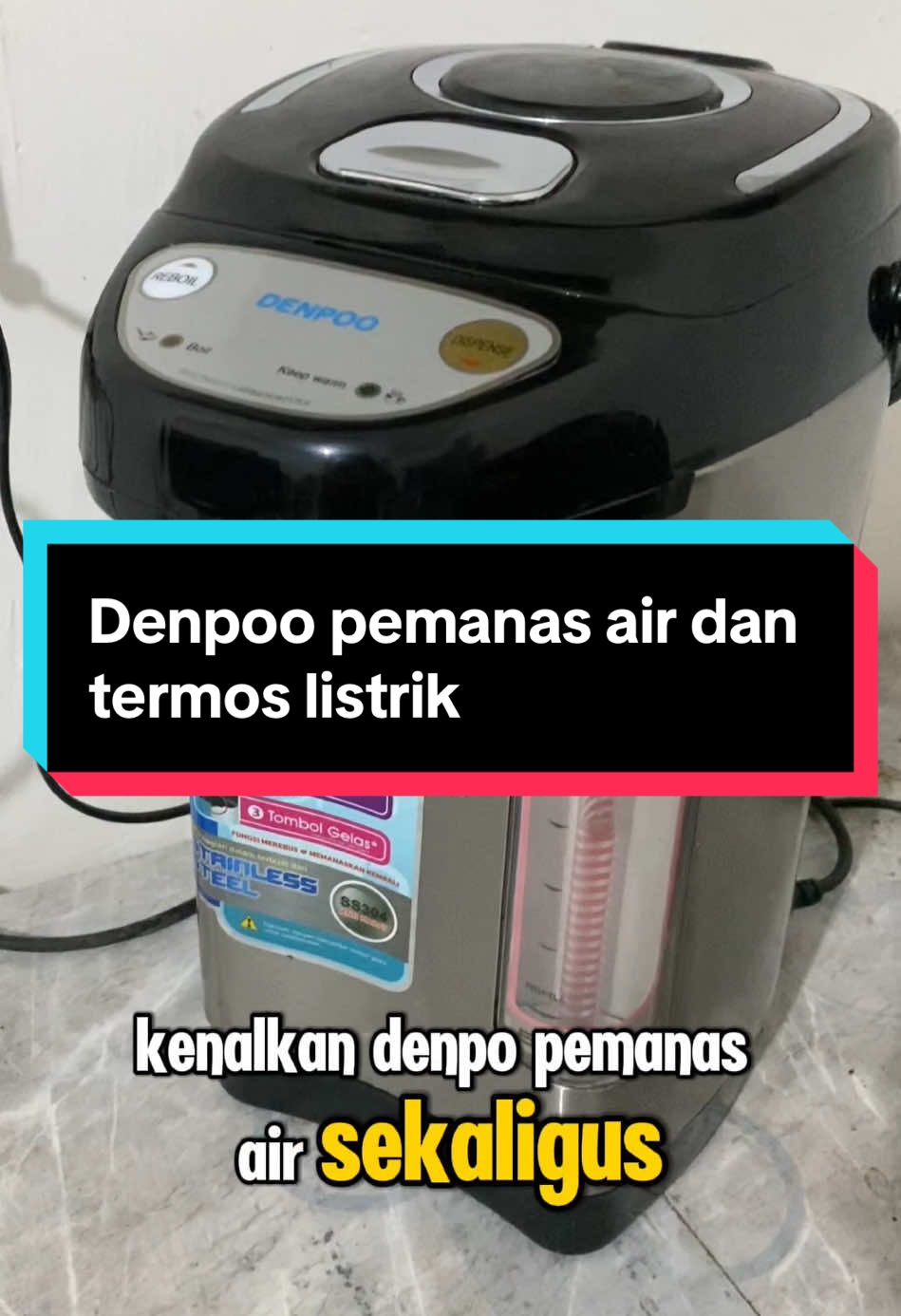 Perkenalkan produk denpoo pemanas air sekaligus thermos listrik. Dengan kapasitas 5 L cocok untuk kebutuhan air panas keluarga Anda, bisa untuk menyeduh kopi, teh, mie instan maupun susu bayi. Produk ini sudah saya gunakan selama enam tahun dan sampai saat ini masih dalam kondisi baik, ini menunjukkan bahwa produk ini memiliki kualitas dan daya tahan yang kuat. Jangan lewatkan kesempatan ini dapatkan segera produk denpoo pemanas air dan thermos ini di keranjang kiri bawah video jangan sampai kehabisan karena stoknya terbatas. ##pemanasair##pemanasairlistrik##pemanasairelektrik##cuantanpabatas