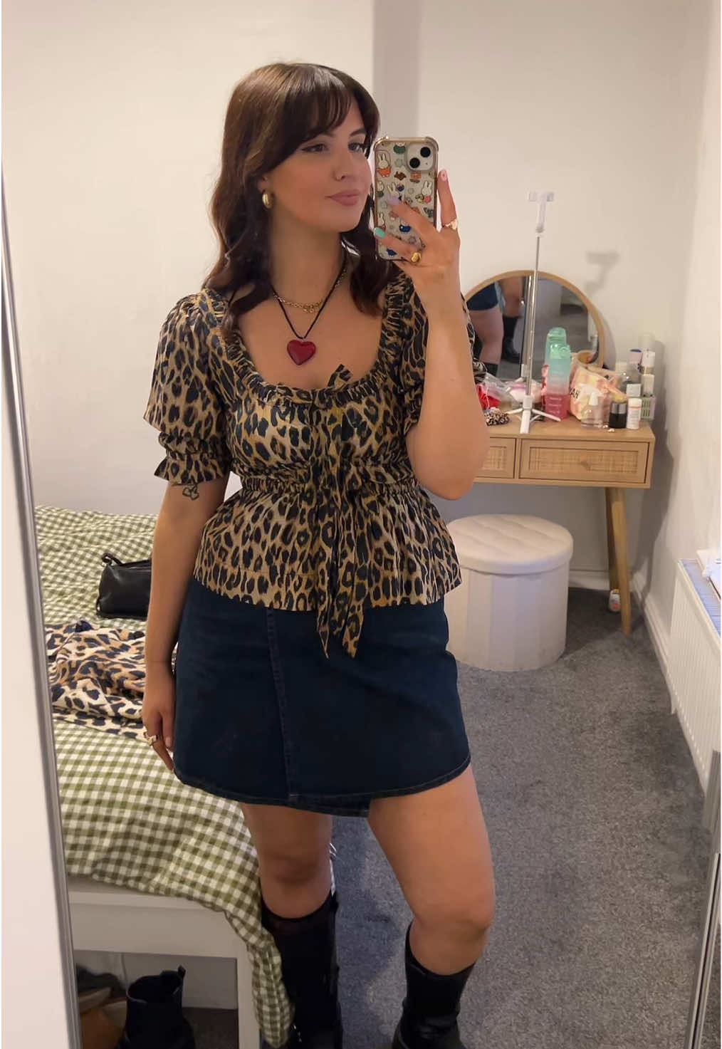 Works christmas party in this gorge little leopard @Damson Madder top! This was after a solid 6 outfit changes lol why are going out clothes so stressful 😭 #outfitinspo #christmaspartyoutfit #midsizefashion #OOTD #winteroutfits 