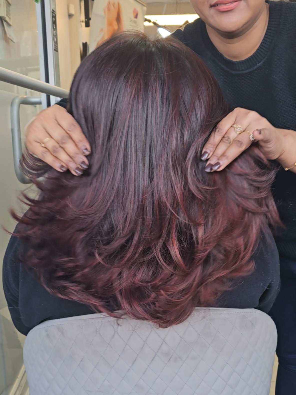 cherry red balayage with signature haircut call at (905)-497-2489 to book an appointment #cherryred #cherryredhair #bestsalonbrampton #bramptonhairsalon #hairsalon #fyp #foryoupagee #thestyloria #styloria #lotsoflayers #layershaircut #balayage @Wella Professionals 