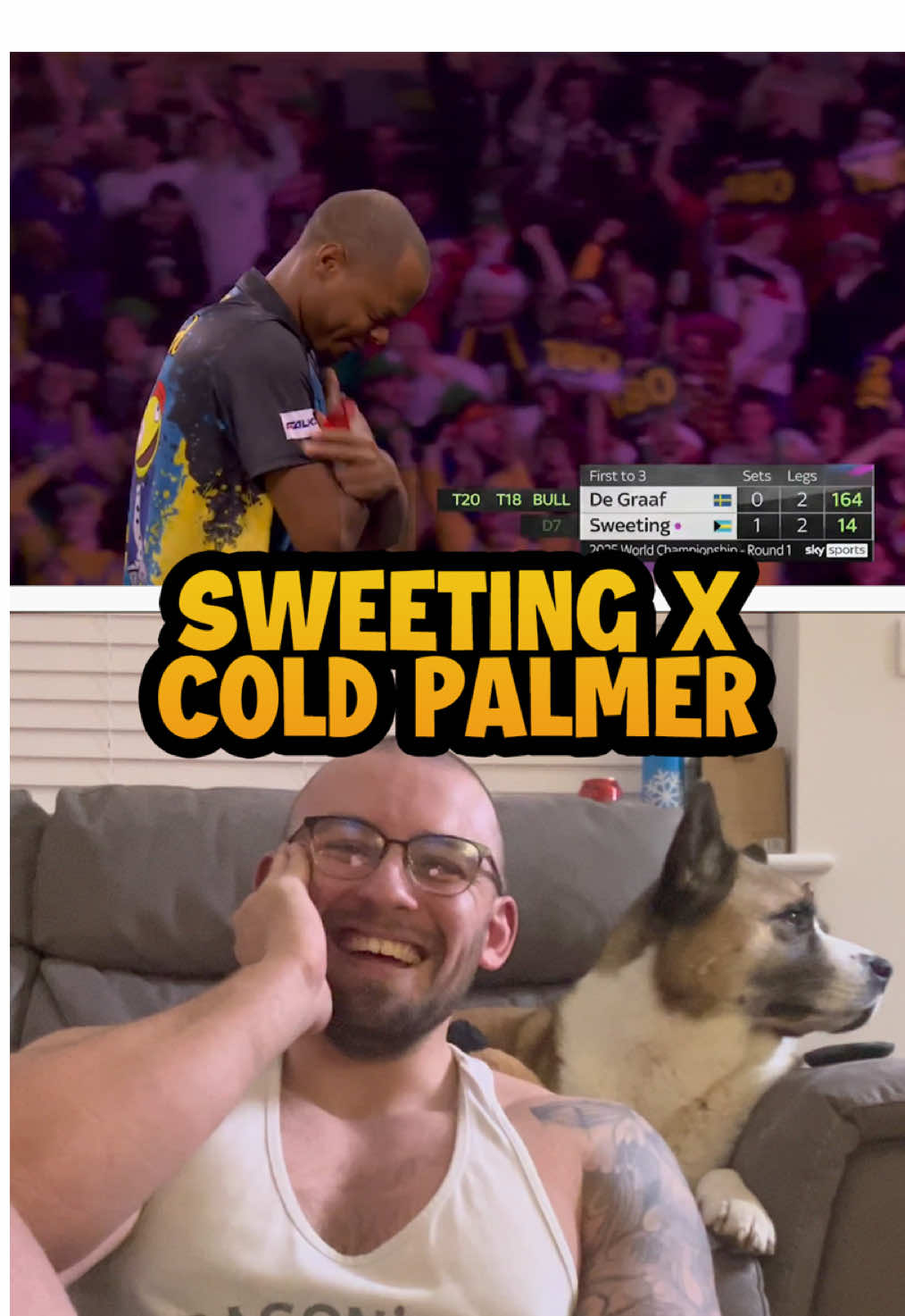 Rashad Sweeting hitting the Cold Palmer. Box office. Premier League now. Sporting Idolo 🇧🇸🍬 #darts #pdc #pdcdarts #dartscommunity #coldpalmer #colepalmer #celebration #worldchampionship #bahamas 
