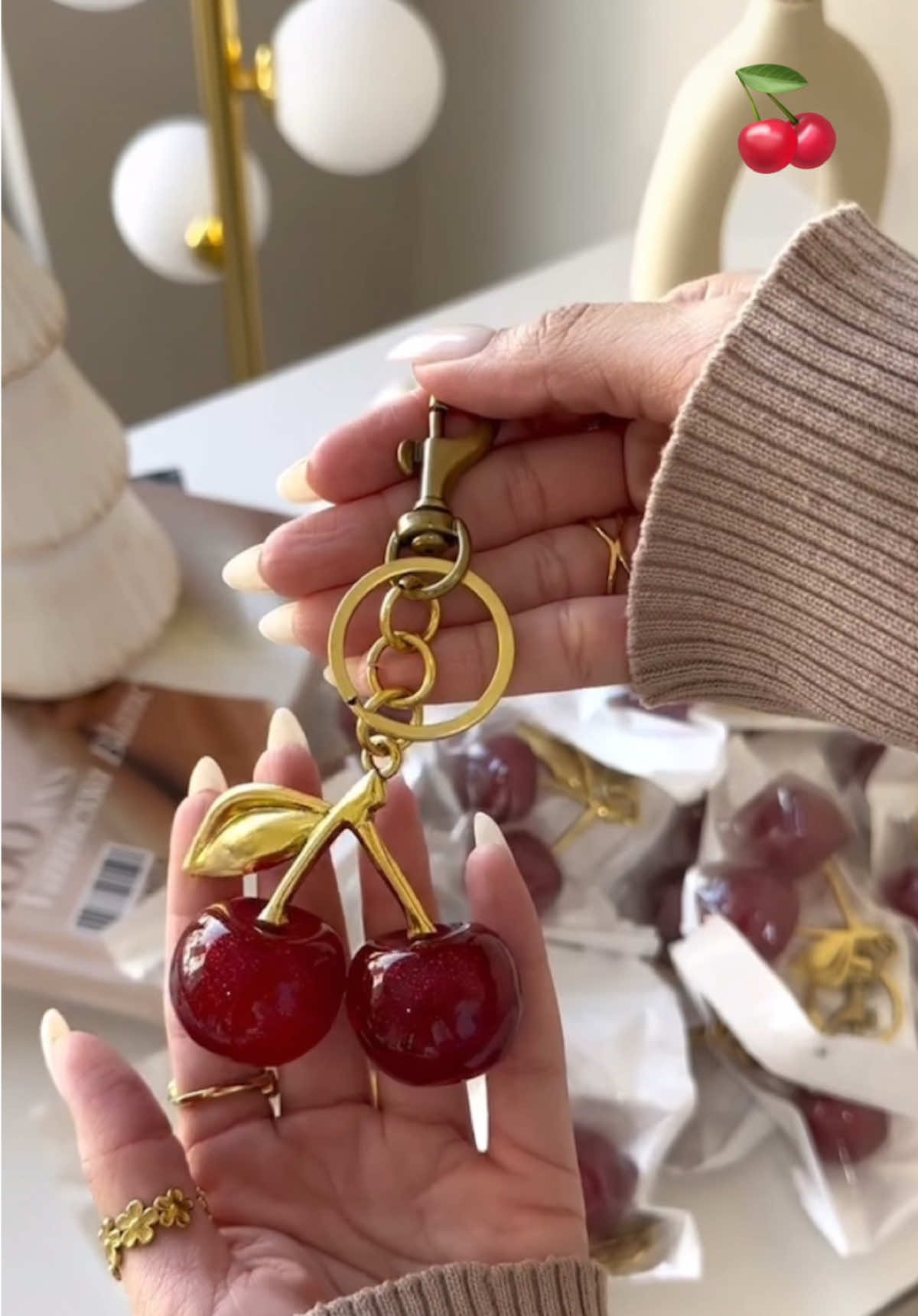 Cherry  keychain 🍒♥️♥️ 📍Follow us instagram : shoppingwithayah #cherylblossom #🍒 #shein #شي_ان #fypp #cherryblossomsafterwinter #christmas #chr #december #lover #viral_video #trendy #uganda #red #gold #autumn #winterfashion #chainsawman #tik #اكسبلور #explore #fyp #fouryou #outfit #storytime #uggseason 