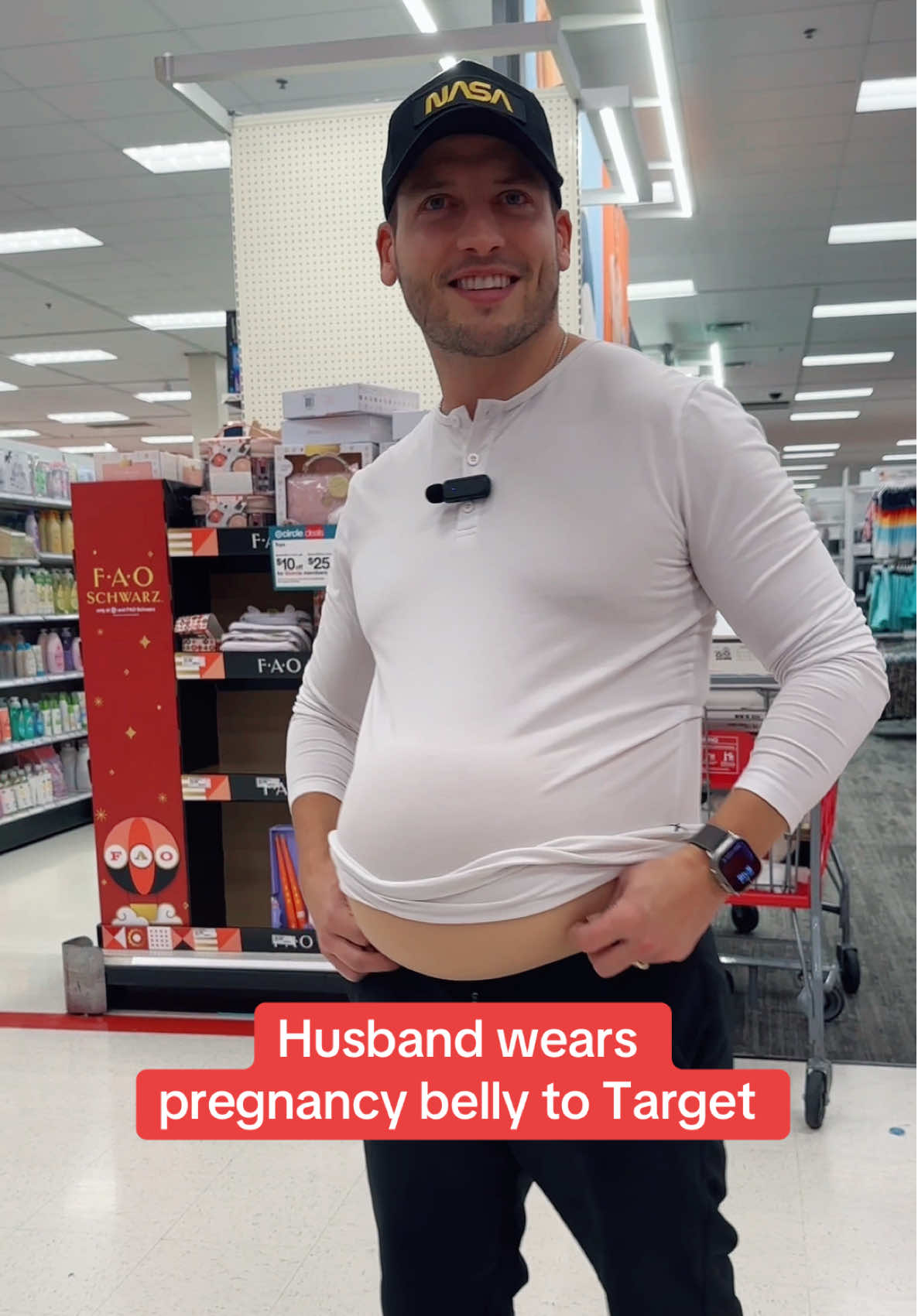 I’m pregnant! My wife bought this pregnancy belly so I could see what it would be like to be 37 weeks pregnant like she is. I definitely have a whole new respect for pregnant women. Every man should have to do this at least once. 