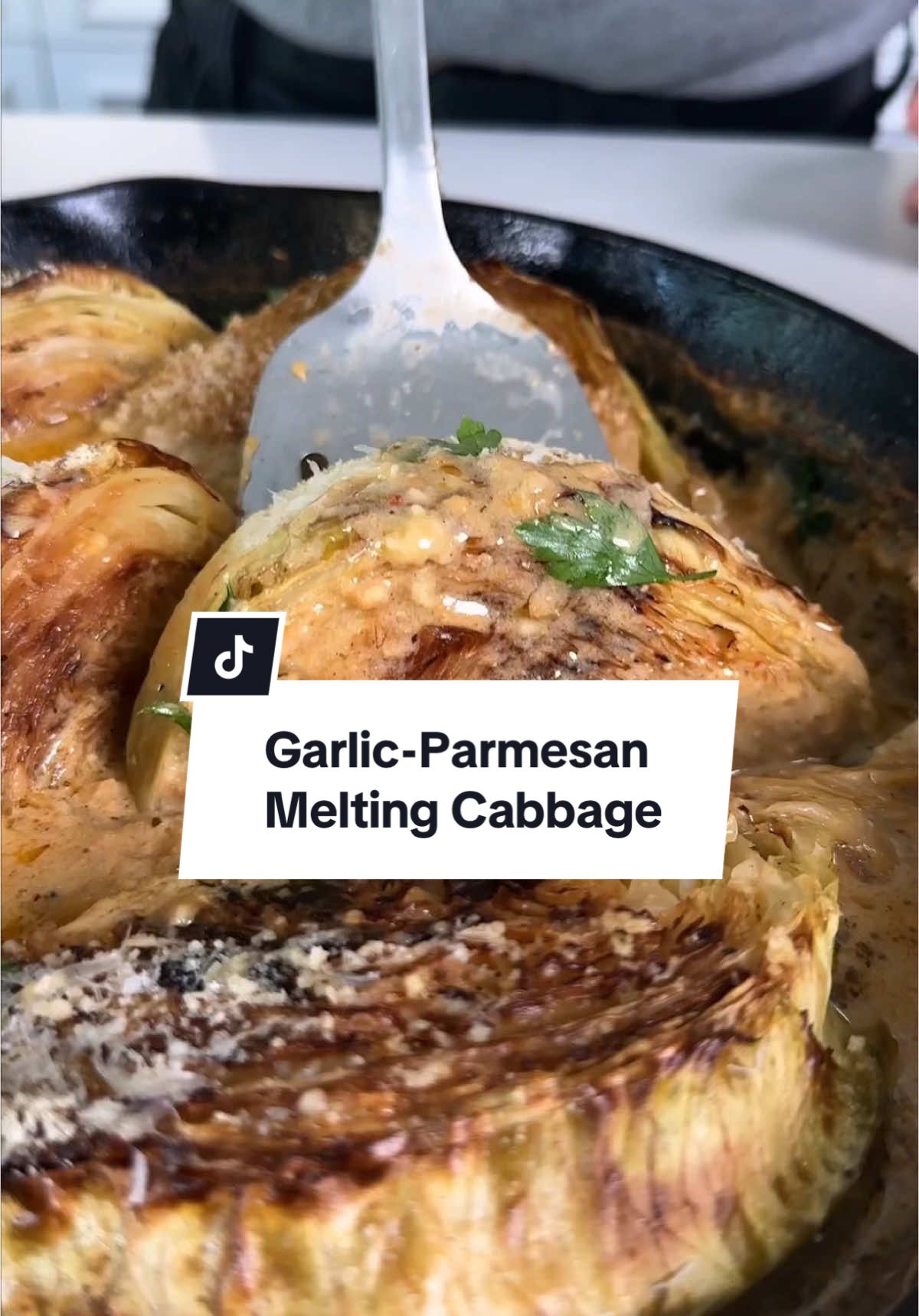 This easy melting cabbage recipe turns cabbage so tender, it’s like it just melts in your mouth! And the creamy broth flavored with garlic, parmesan and red pepper? It's lick-the-plate-clean delicious. Ingredients - 1 (2¼-pound) head green cabbage, outermost leaves removed - 4 tablespoons extra-virgin olive oil, divided - ½ teaspoon salt, divided - ½ teaspoon ground pepper, divided - 1 cup thinly sliced yellow onion - 4 large cloves garlic, thinly sliced - 1 teaspoon Italian seasoning - ¼ teaspoon crushed red pepper - 2 ounces reduced-fat cream cheese, softened - 2 cups reduced-sodium no-chicken or vegetable broth - 2 teaspoons cornstarch - 2 teaspoons water - 1 cup finely grated Parmesan cheese, divided - Chopped parsley for garnish Directions 1. Preheat oven to 350°F. Slice cabbage in half through the stem end. Cut each half into 4 wedges, keeping the stem and core intact. Heat 1 tablespoon oil in a large cast-iron or other heavy ovenproof skillet over medium-high heat. Add 4 cabbage wedges; cook until deeply browned on both sides, about 5 minutes per side. Transfer to a plate; sprinkle both sides evenly with salt and pepper. Repeat with remaining wedges. 2. Reduce heat to medium; add the remaining 2 tablespoons oil, 1 cup onion, sliced garlic, 1 teaspoon Italian seasoning and ¼ teaspoon crushed red pepper. Cook, stirring often, until the onion starts to soften and brown, 2 to 3 minutes. Add 2 ounces cream cheese; cook, stirring constantly, until melted and creamy, about 1 minute. Stir in 2 cups broth and the remaining ¼ teaspoon each salt and pepper; cook, stirring occasionally, until boiling. 3. Stir 2 teaspoons each cornstarch and water together in a small bowl until smooth; whisk into the mixture in the pan. Remove from heat; whisk in ½ cup Parmesan until melted. 4. Return the cabbage wedges to the pan; bake, turning once, until the cabbage is very soft and the sauce has reduced and thickened, about 50 minutes. Let stand for 5 minutes. Sprinkle the cabbage wedges with the remaining Parmesan. Garnish with parsley, if desired. For full recipe information, go to our profile then click the likeshop link. From there, click on the image that corresponds to this video.  #fyp #cabbage #cabbagerecipes #meltingcabbage #garlic #parmesan #cheapmeals #healthymeals