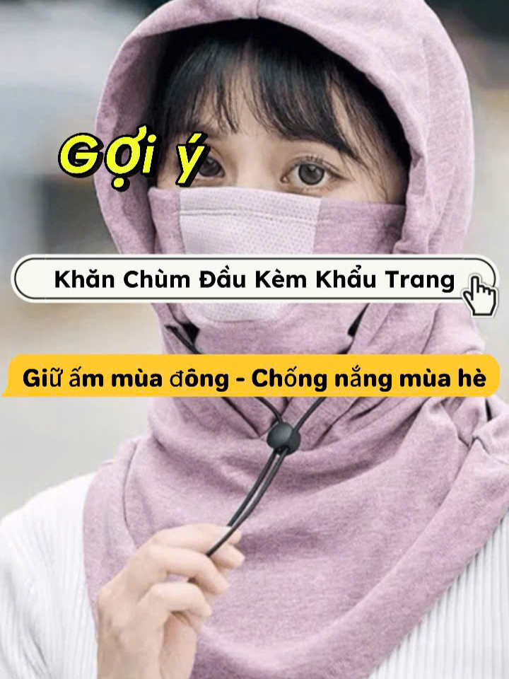 Mũ Chùm Kín Đầu Kèm Khẩu Trang - Giữ ấm mùa đông, chống nắng mùa hè. Lớp khẩu trang chắn khói bụi, tia UV tốt. #muchumdau #muchumdauchongtiauv #sweethome #viral