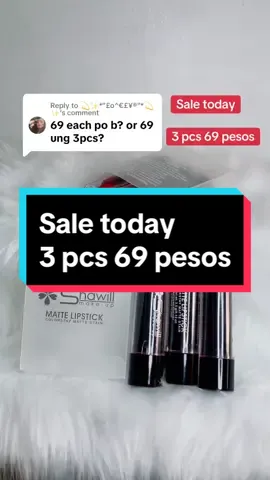Sale today 3 pcs 69 pesos#redlippies💄 #shawillph #makeuplook #affordablemakeup #waterprooflipstick #trendinglipstick #fypシ゚viral  