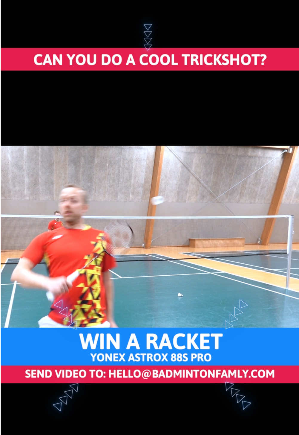 WIN A RACKET - Send us your best Trickshot or crazy Badminton Rally😀  📩 Send the video to hello@badmintonfamly.com 🗂️ Use the Dropbox.com download link or WeTransfer to send the files ‼️ Send the video before January 1, 2025 🎥 We will make a video of all the Tricks and post on all Social Media in early January 🥇 We will pick the best video, and the winner will win a Yonex Astrox 88S PRO racket. 🏸 We will notify the winner directly after posting the compilation video #badminton #badmintonworld #badmintonlovers #badmintonlife #bulutangkis #badmintontraining #badmintontips #badmintonrally #badmintoncoaching #badmintontrickshot 