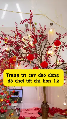 Trang trí cây đào đông đỏ chơi tết