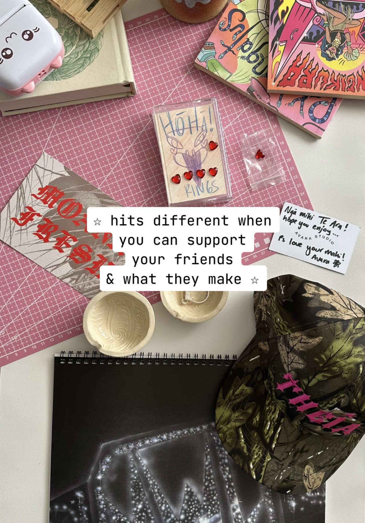 its special when you can hold your friends hard work in your hands 🫶🏼 + my sister said i dont actually talk like this!?! 😅🫡  list: @Moana Fresh @★ 𝓣𝓱𝓮𝓲𝓪 ★ @avarastudio  #support #friends #support #local #creatorsearchinsights 