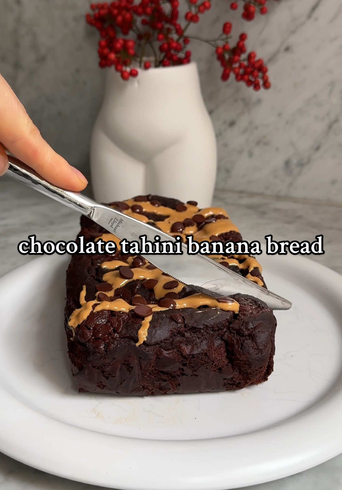 Menstrual phase chocolate tahini banana bread Ingredients 3 large ripe bananas ⅓ cup Tahini ⅓ cup Olive Oil ⅓  cup Nut Milk 1 teaspoon Vanilla Extract ½ teaspoon Salt 3/4 cup chestnut flour ½ cup Unsweetened Cocoa Powder 2 teaspoons Baking Powder ½ teaspoon Baking Soda ⅓ chocolate chips or chopped baking chocolate Mash bananas and stir in wet ingredients. When well incorporated, add dry ingredients and stir until just combined. Finally, stir in chocolate chips. I sprinkled more over the top as well. Bake in a parchment paper lined loaf pan at 350 for about 35-45 mins until a toothpick comes out clean. Let cool. I topped mine with some peanut butter but totally up to you! Also amazing with more tahini on top. Enjoy! #cyclesyncing #hormonehealth #menstrualphase #healthybananabread #healthydessert 